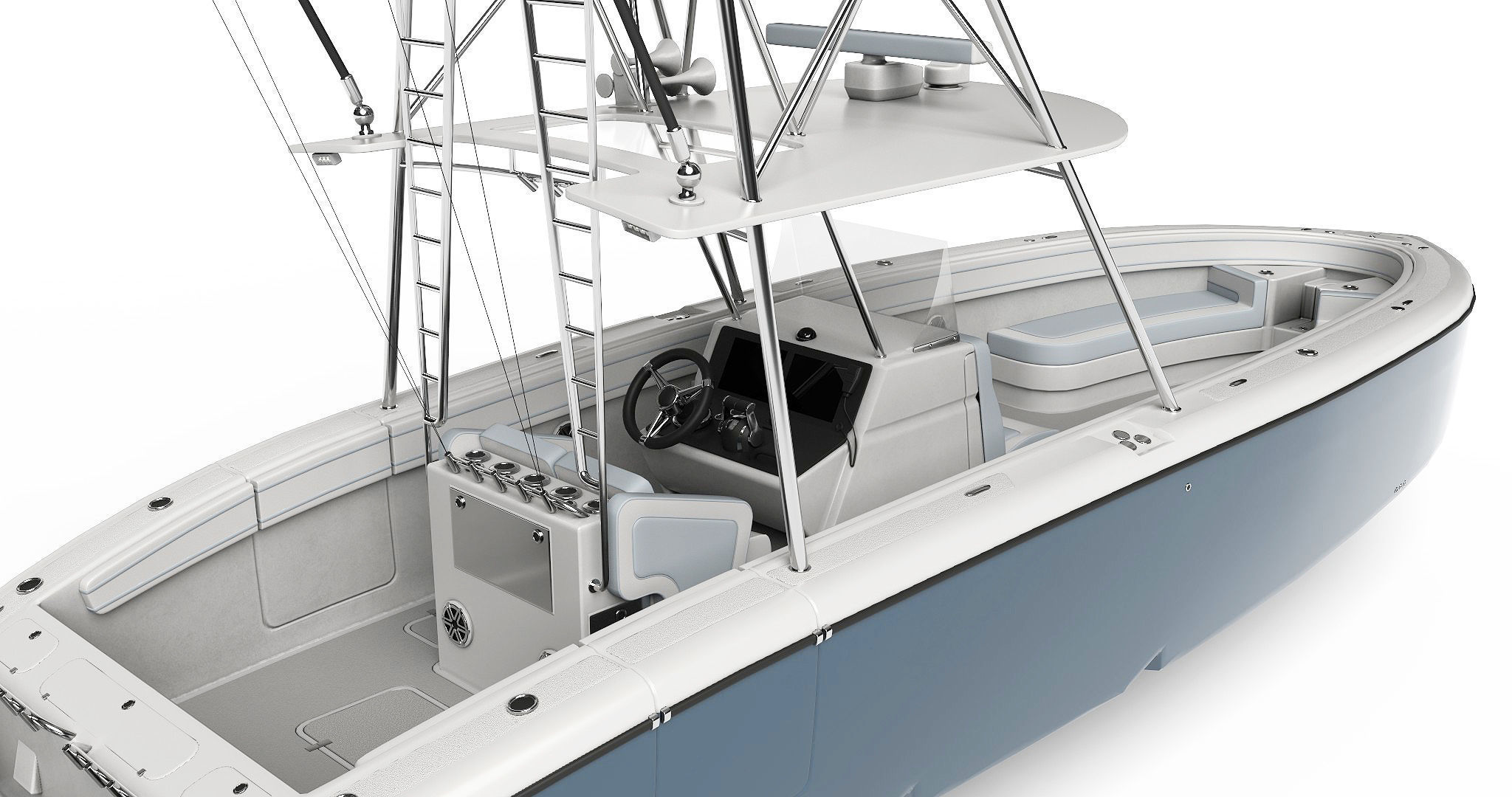 Sport fishing boat Light Grey 3D model_7