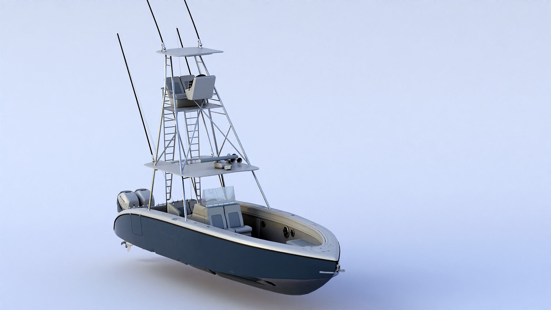 Sport fishing boat Light Grey 3D model_13