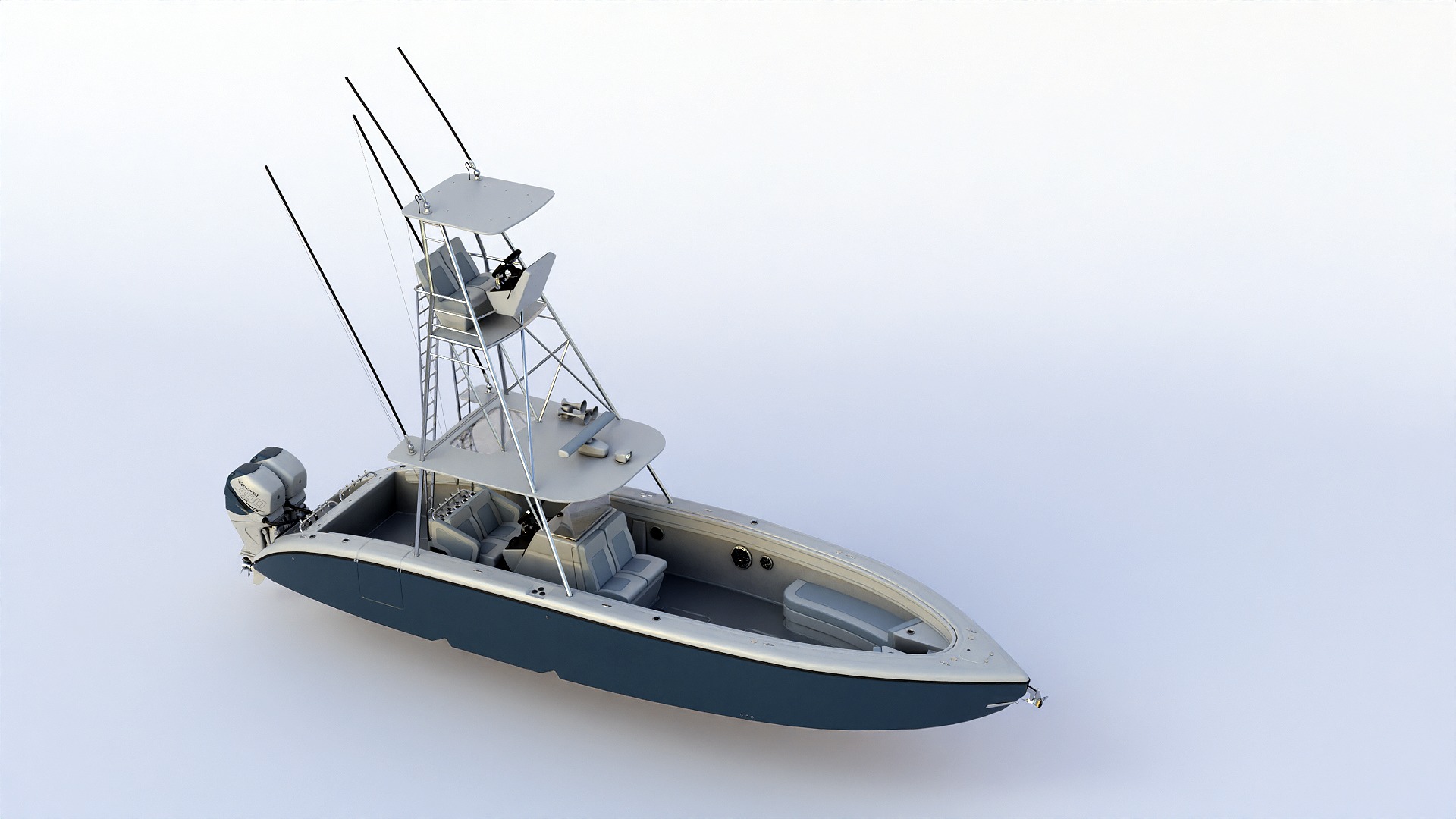 Sport fishing boat Light Grey 3D model_9