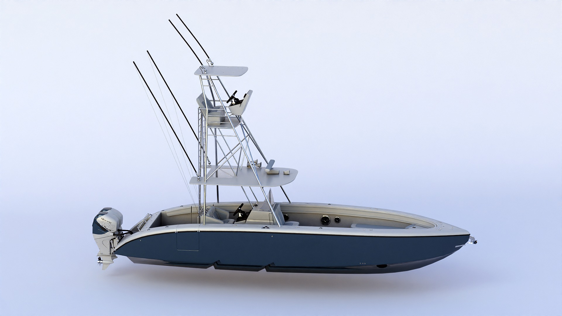 Sport fishing boat Light Grey 3D model_12