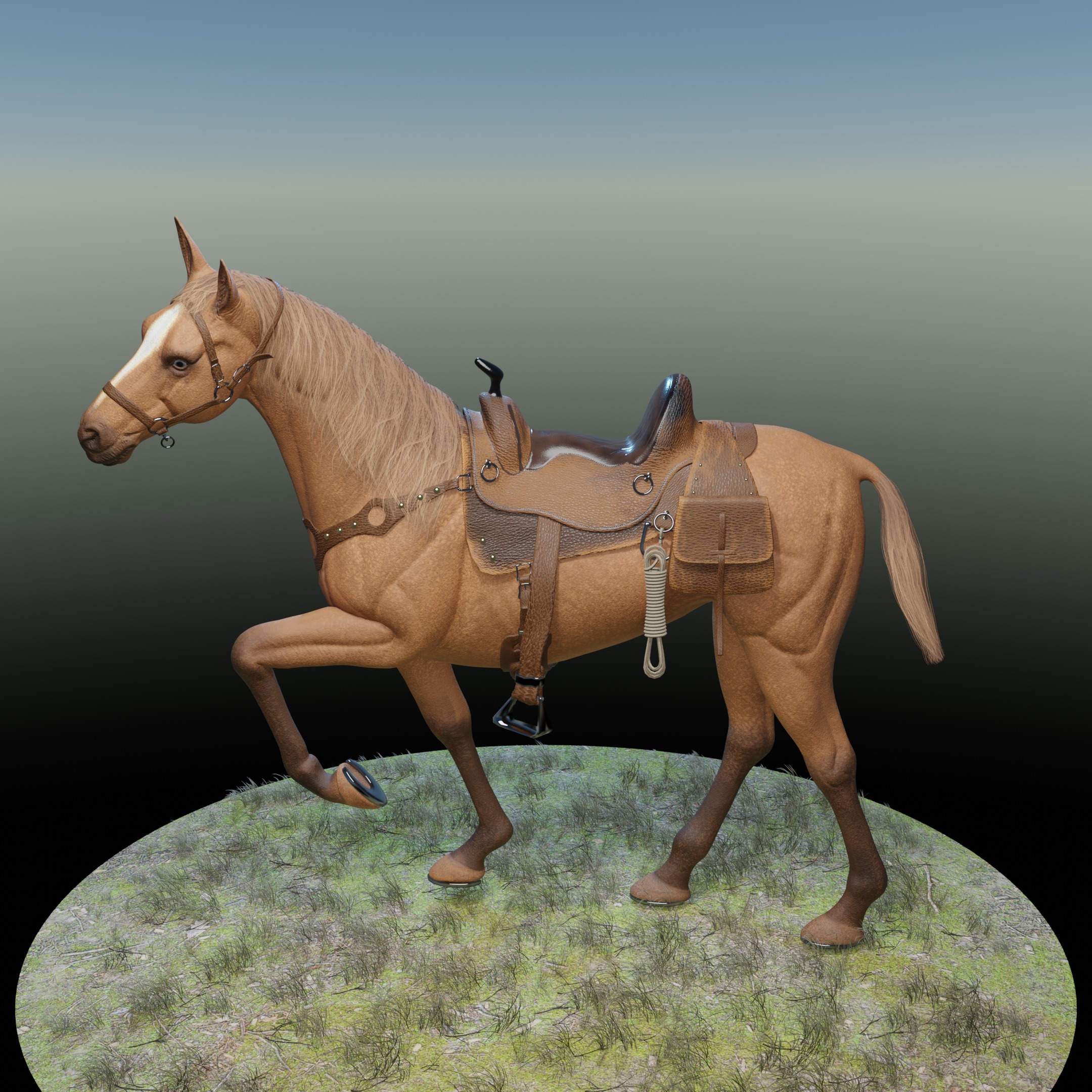 Horse and Saddle Low-poly 3D model_2