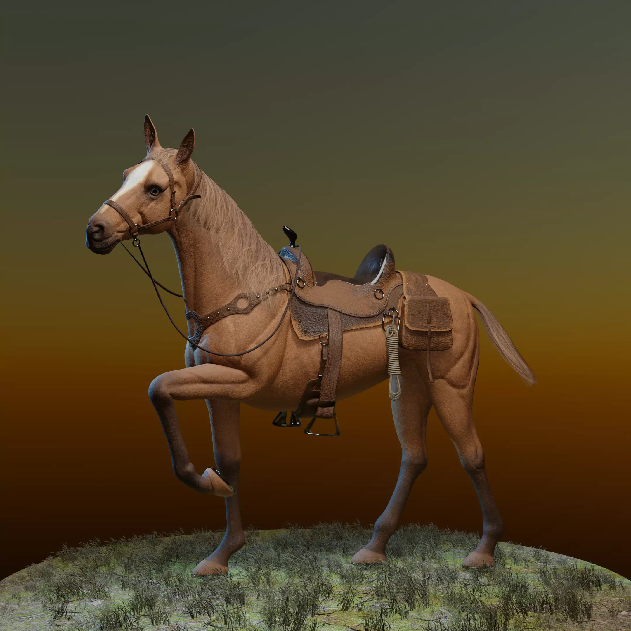Horse and Saddle Low-poly 3D model_0