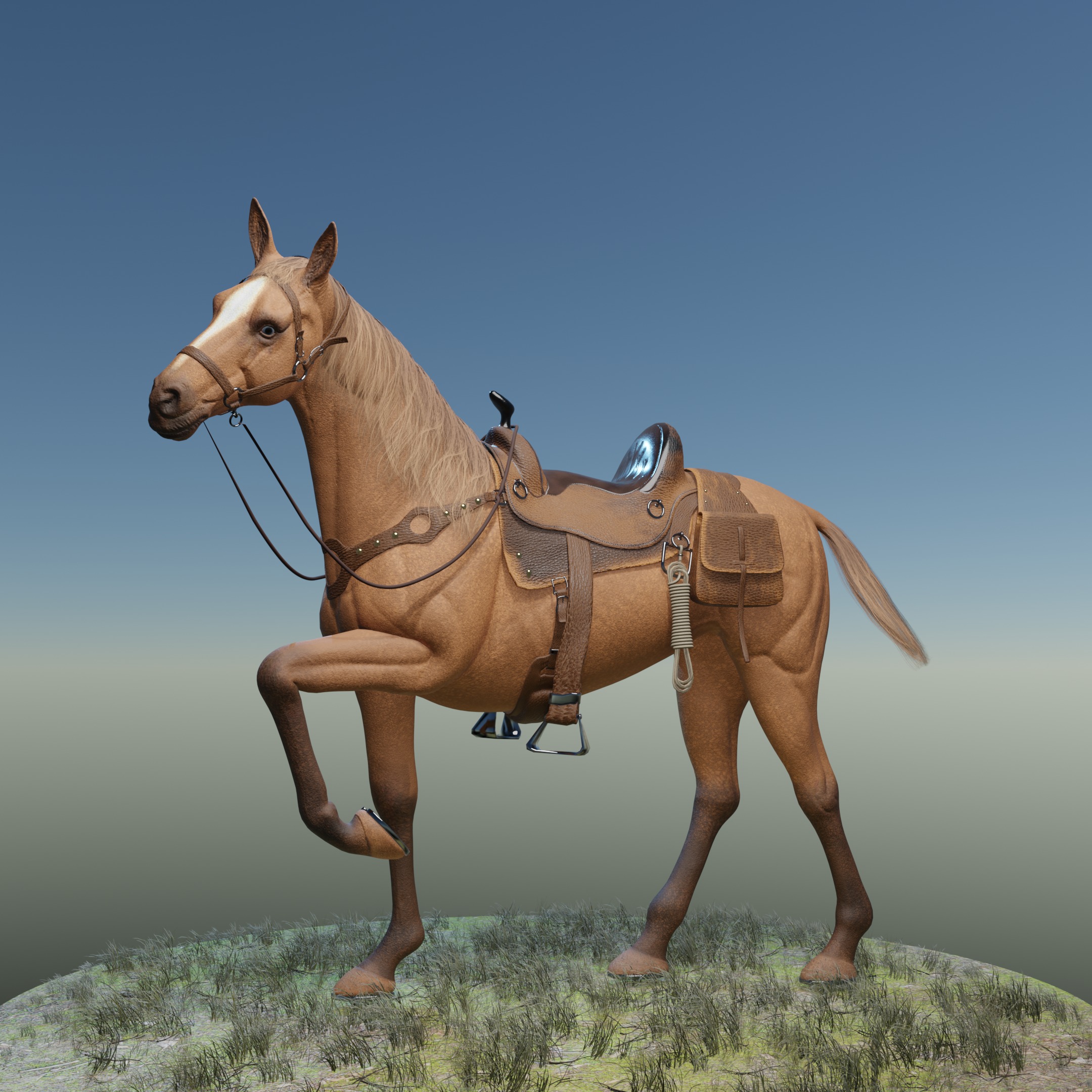 Horse and Saddle Low-poly 3D model_1