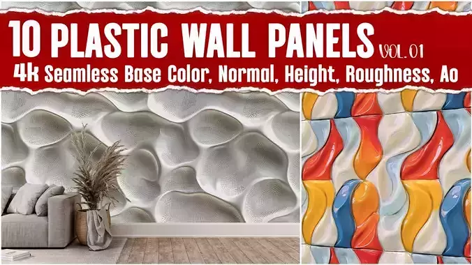 10 Plastic Wall Panel VOL01 4K Seamless PNG PBR Textures