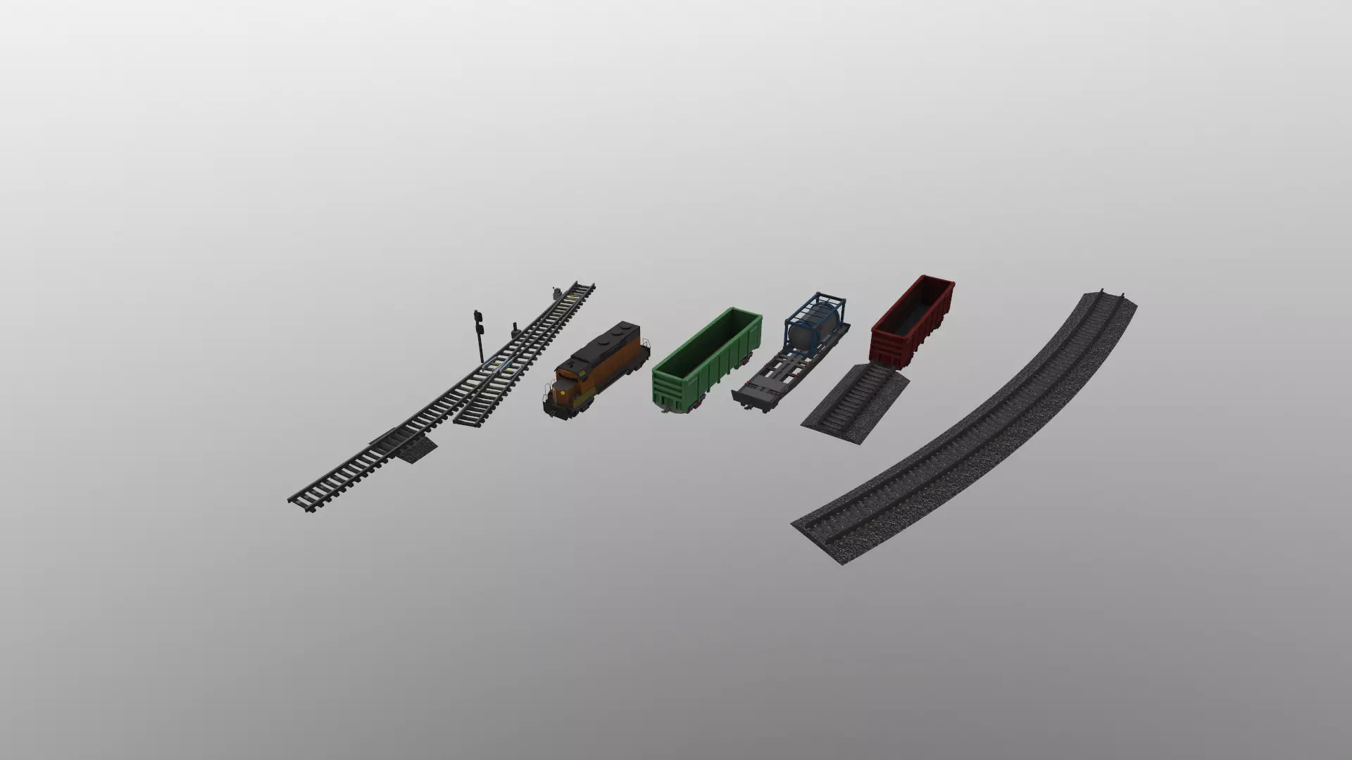 Wagons and Rails Low-poly 3D model