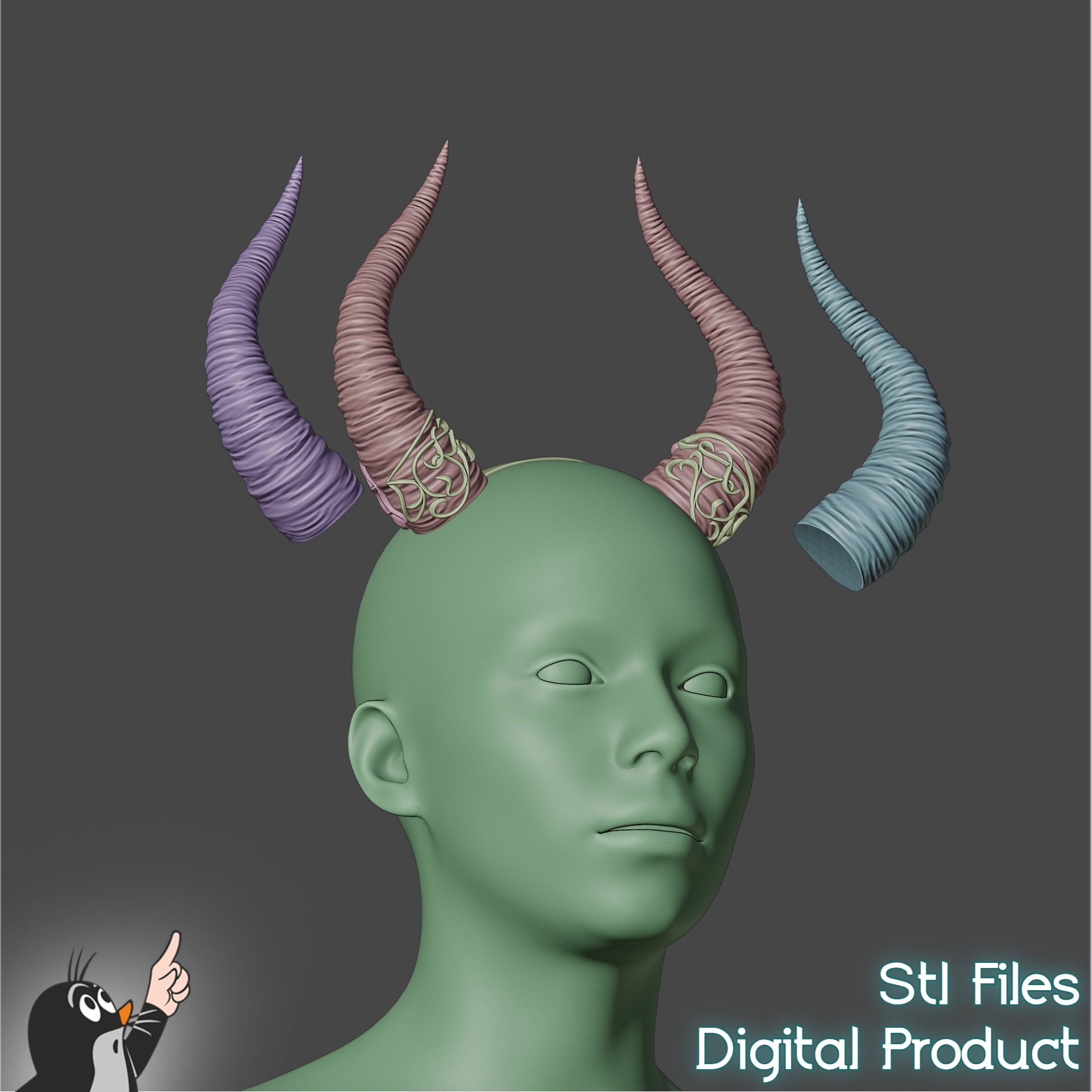 Fantasy Horns with Ornament Cosplay Set 3D print model_7