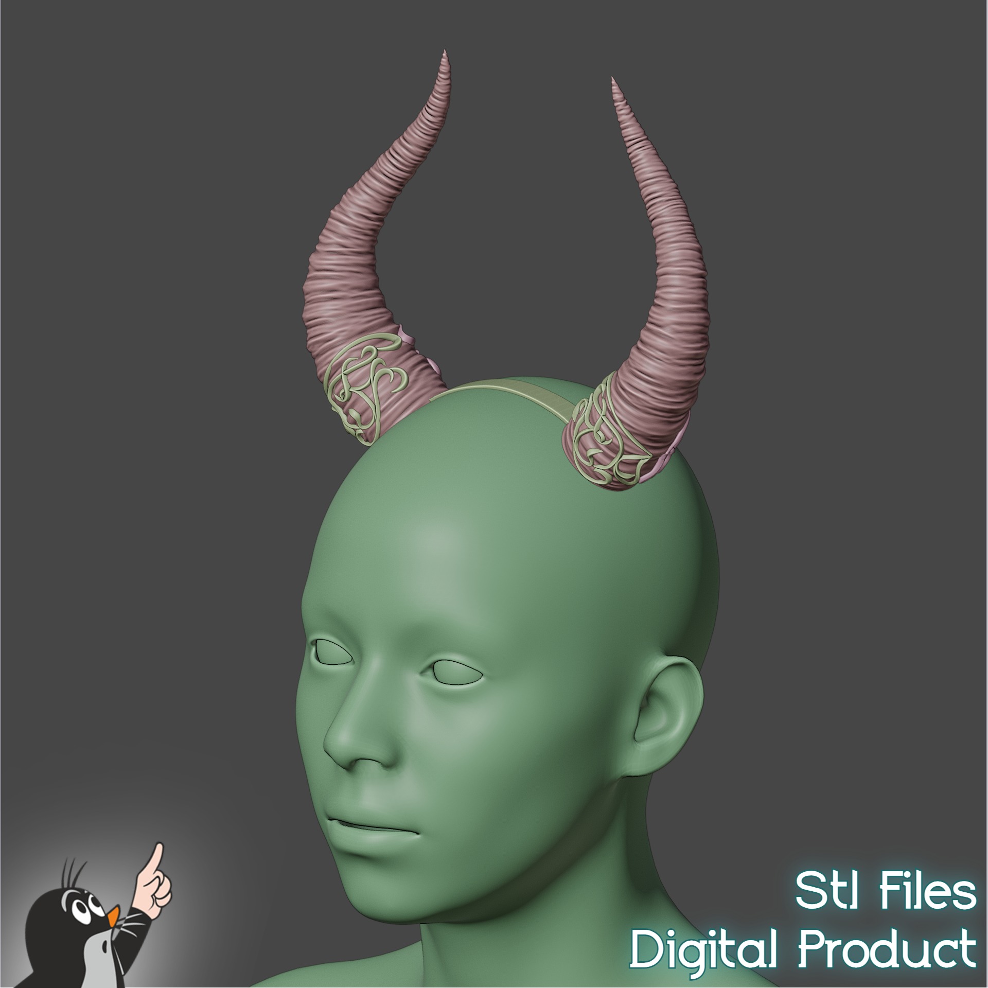 Fantasy Horns with Ornament Cosplay Set 3D print model_10