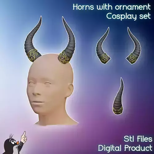 Fantasy Horns with Ornament Cosplay Set 3D print model