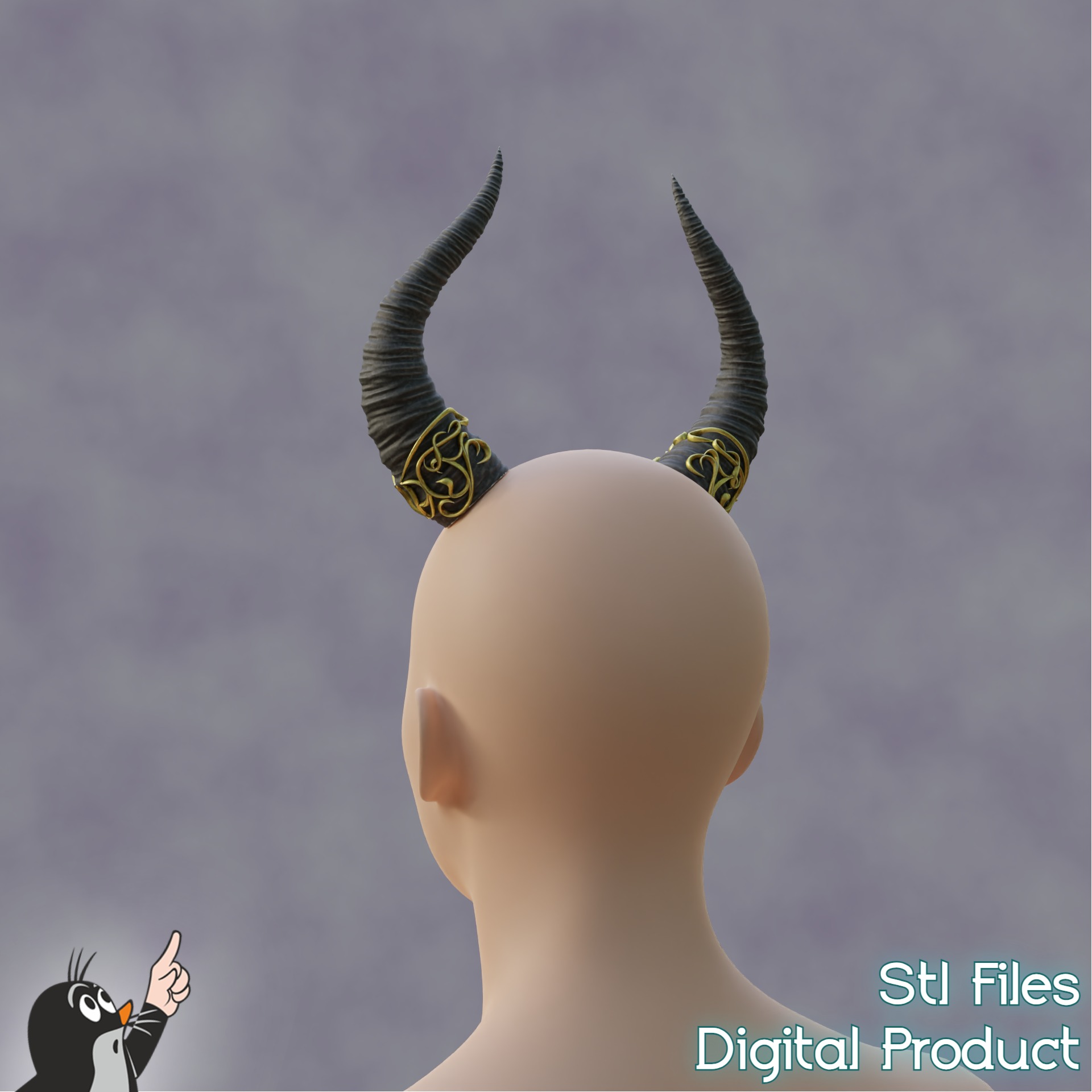 Fantasy Horns with Ornament Cosplay Set 3D print model_4