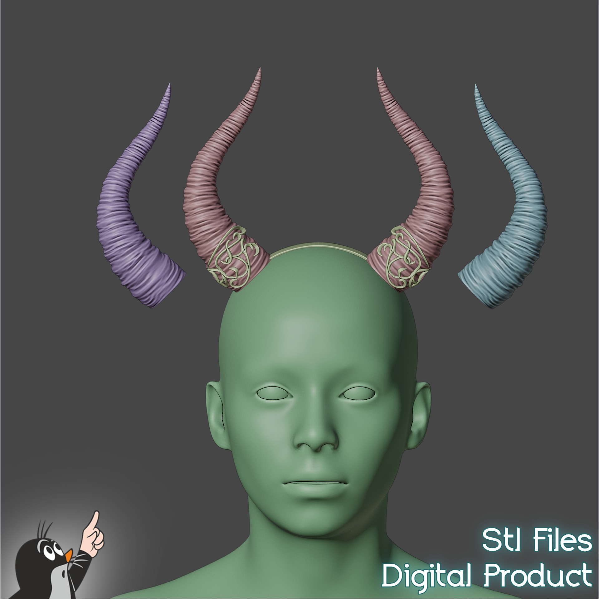 Fantasy Horns with Ornament Cosplay Set 3D print model_8
