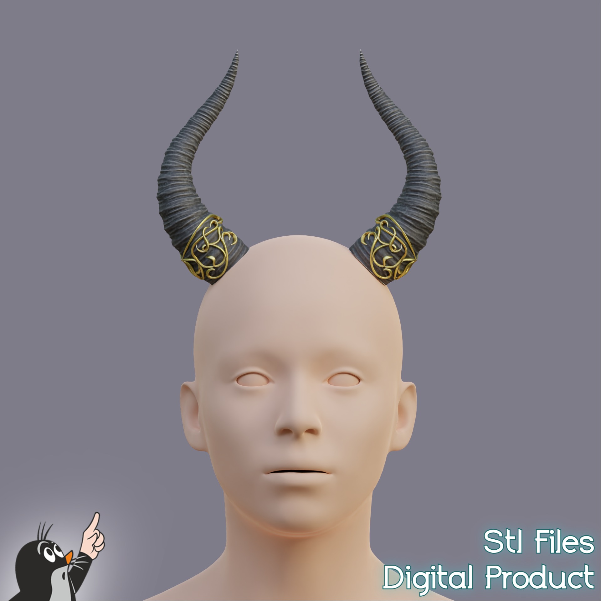 Fantasy Horns with Ornament Cosplay Set 3D print model_2