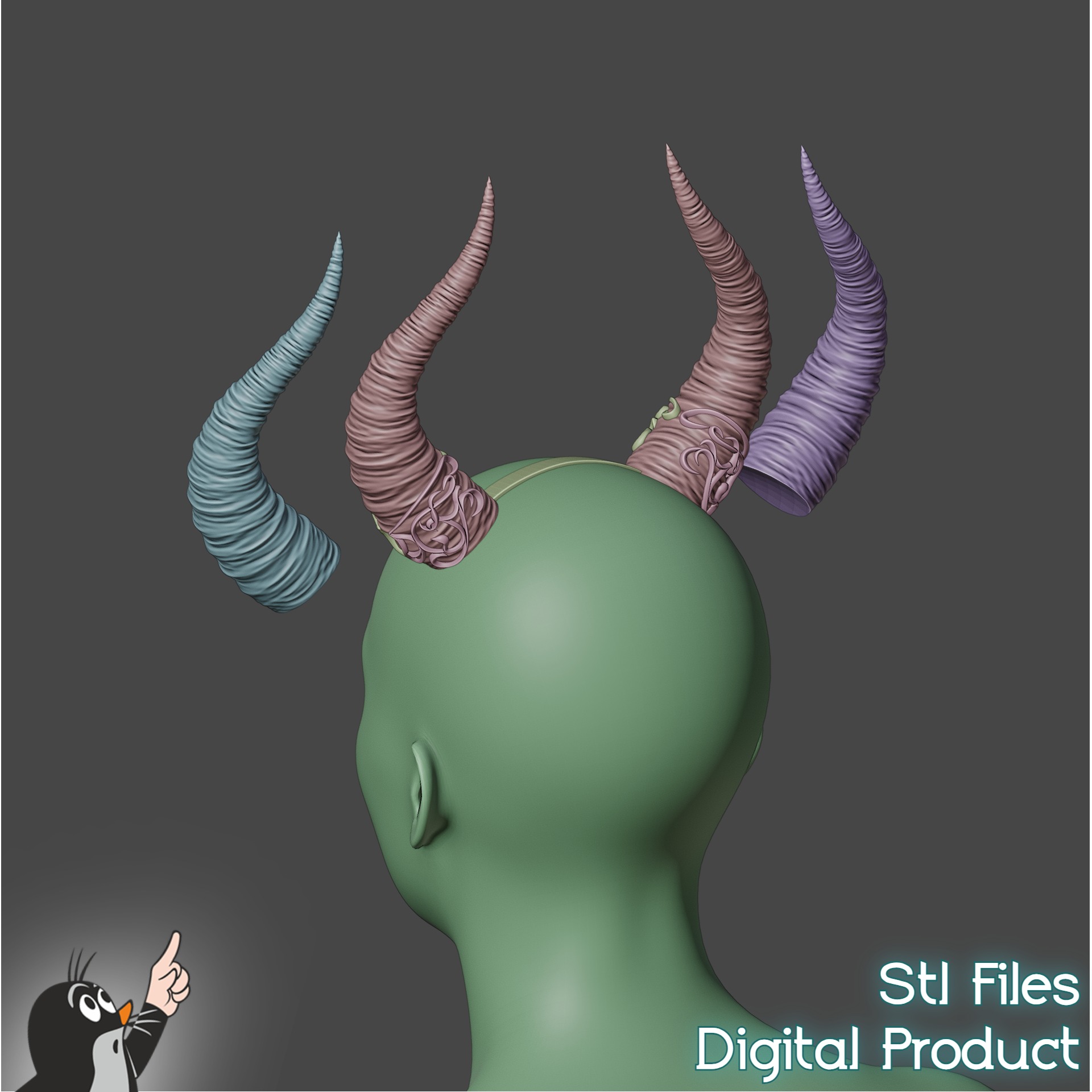 Fantasy Horns with Ornament Cosplay Set 3D print model_9