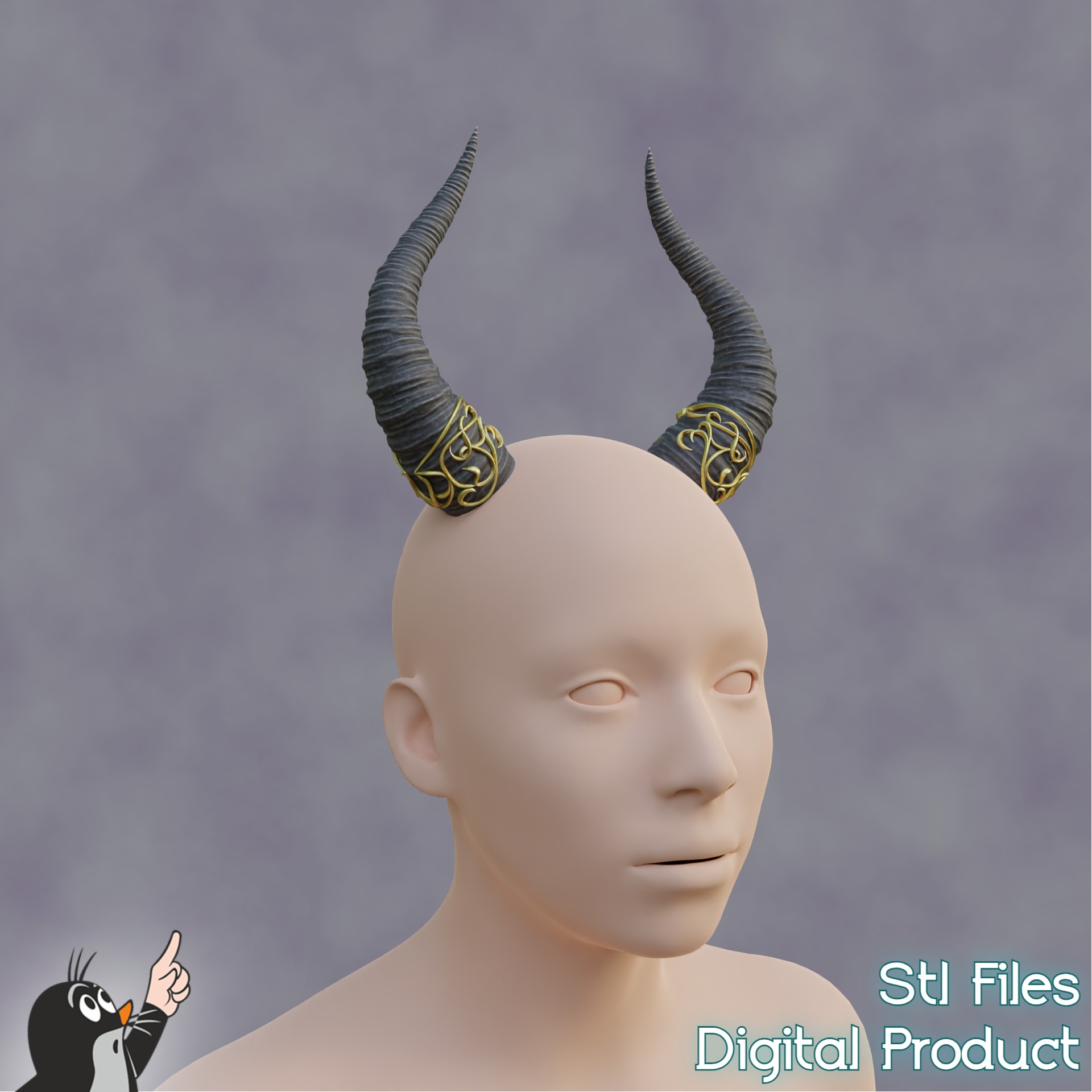 Fantasy Horns with Ornament Cosplay Set 3D print model_5