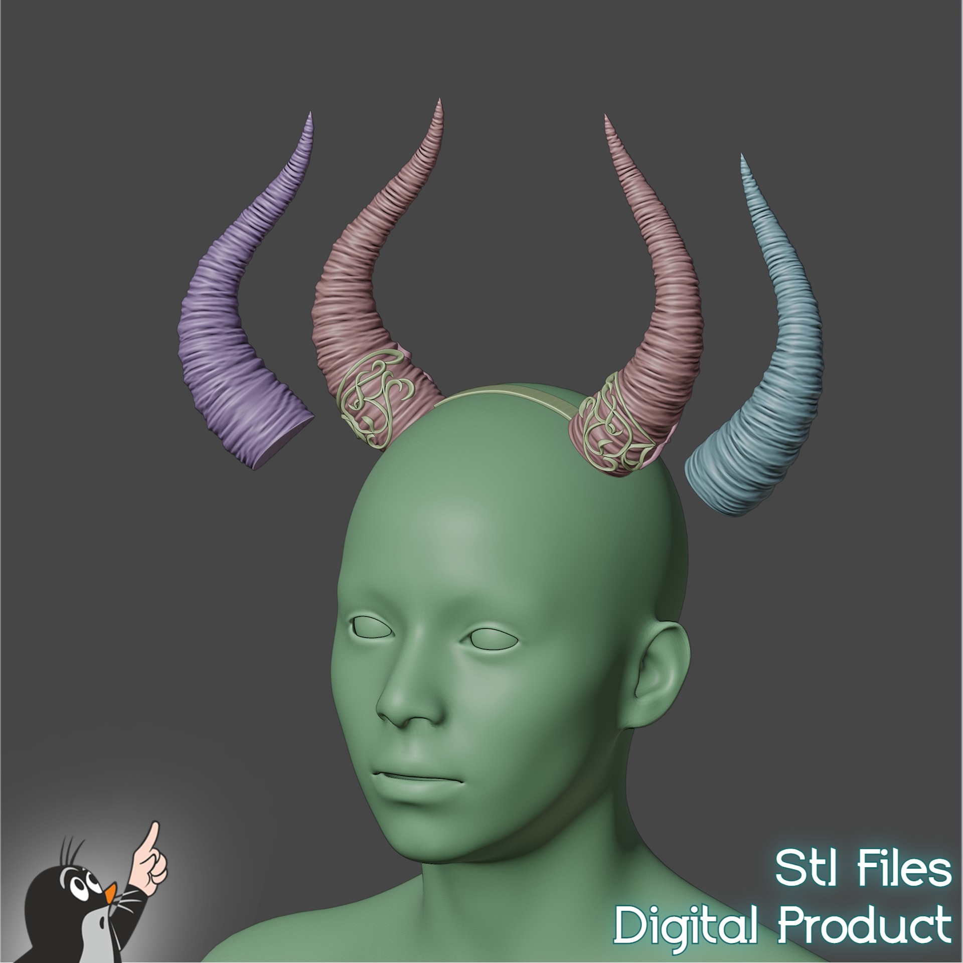 Fantasy Horns with Ornament Cosplay Set 3D print model_6