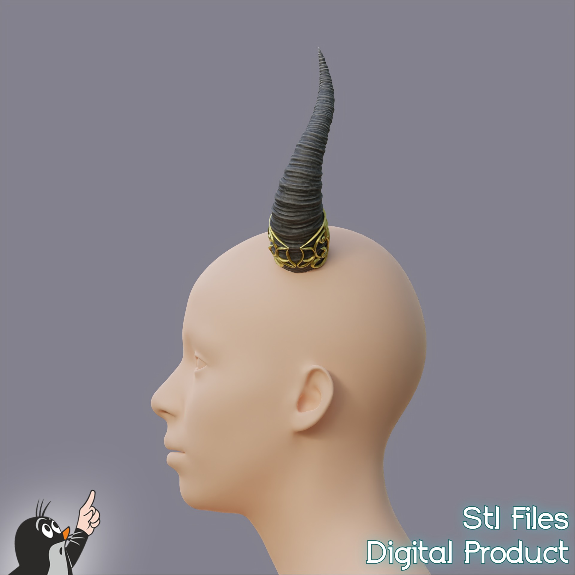 Fantasy Horns with Ornament Cosplay Set 3D print model_3