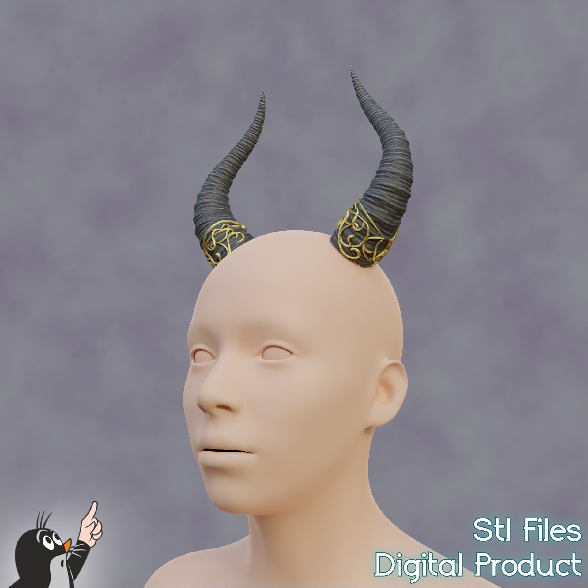 Fantasy Horns with Ornament Cosplay Set 3D print model_1
