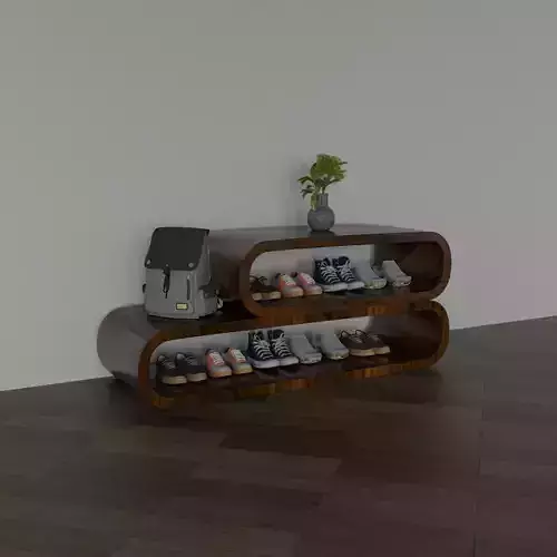 Modern Rounded Shoe Cabinet with shoes on it 3D Model