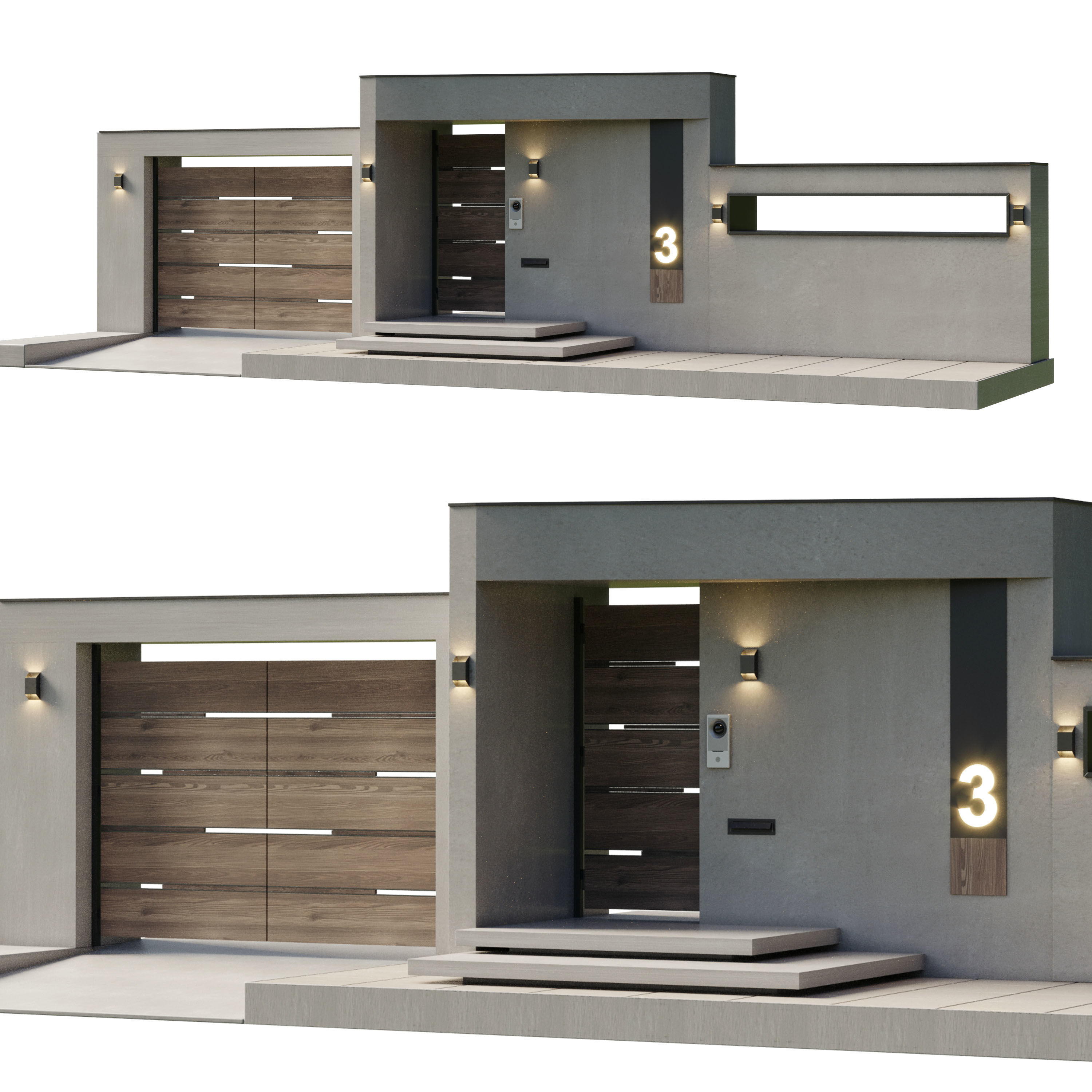 Door Outdoor entrance and fence 07 3D model_2