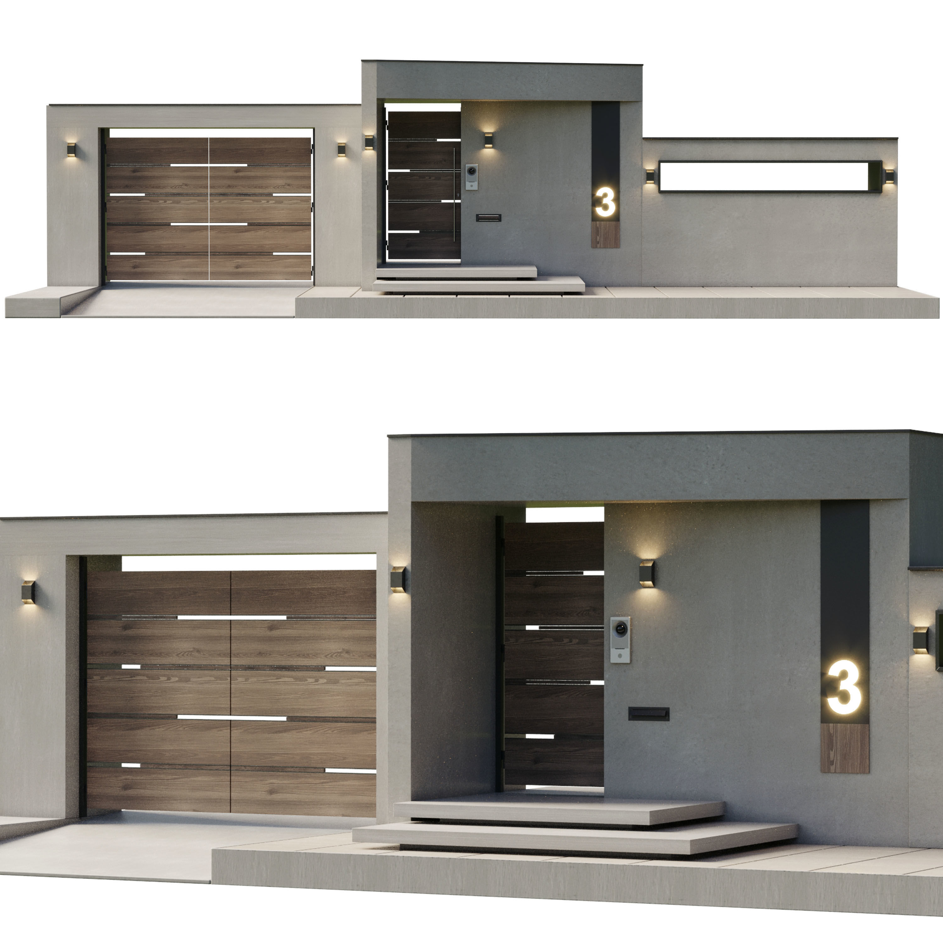 Door Outdoor entrance and fence 07 3D model_3