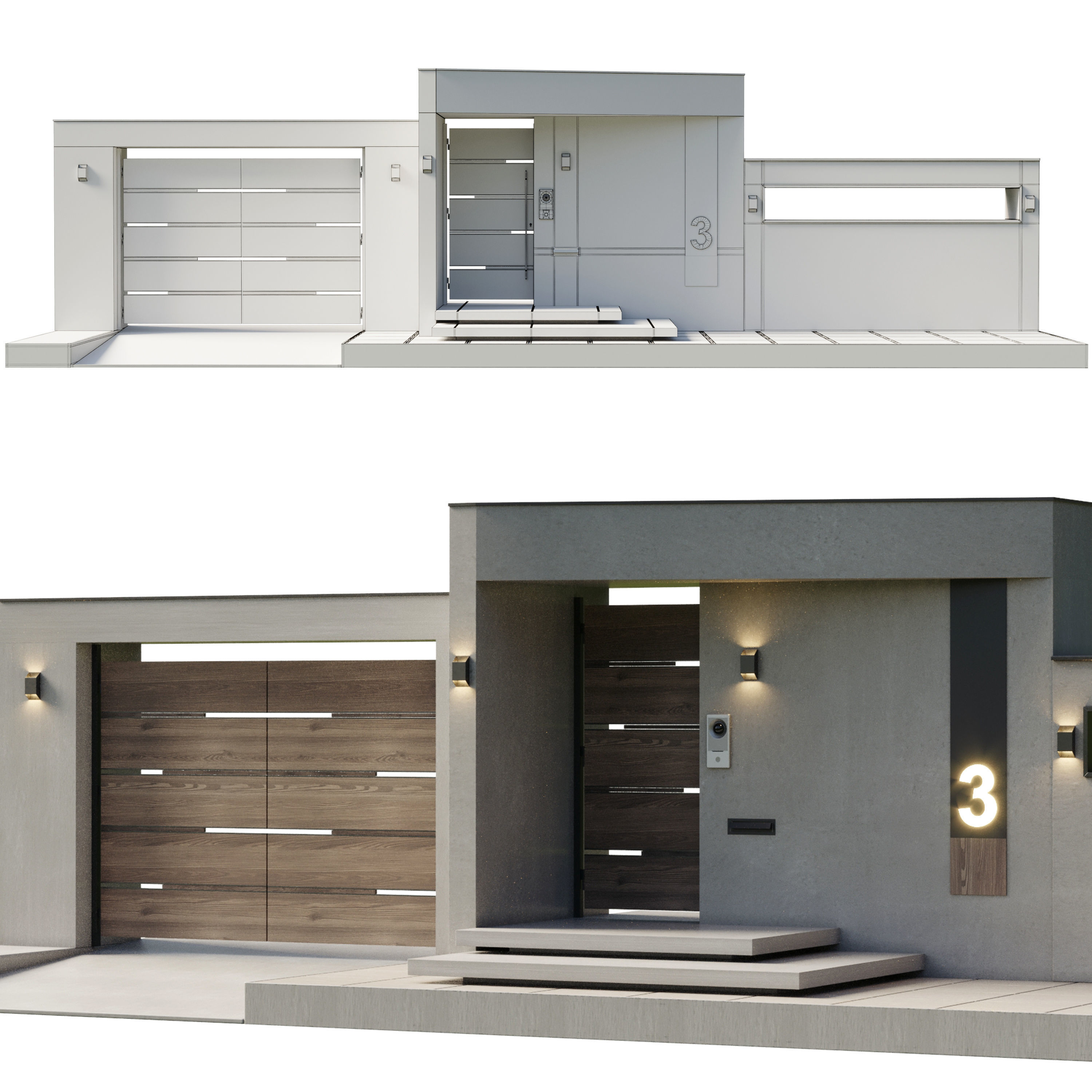 Door Outdoor entrance and fence 07 3D model_6