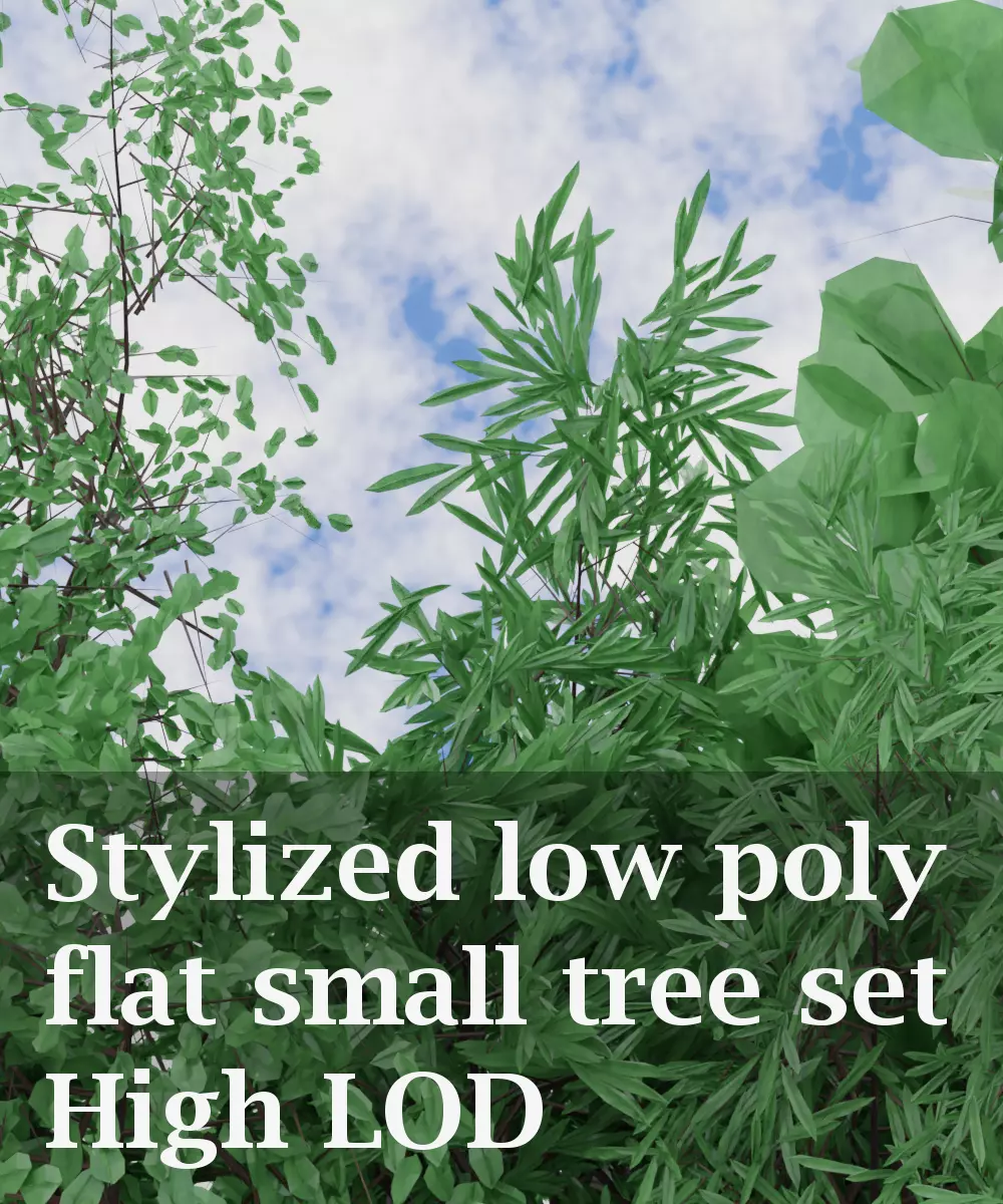 Stylized Low Poly Flat Small tree set - High LOD Low-poly 3D model