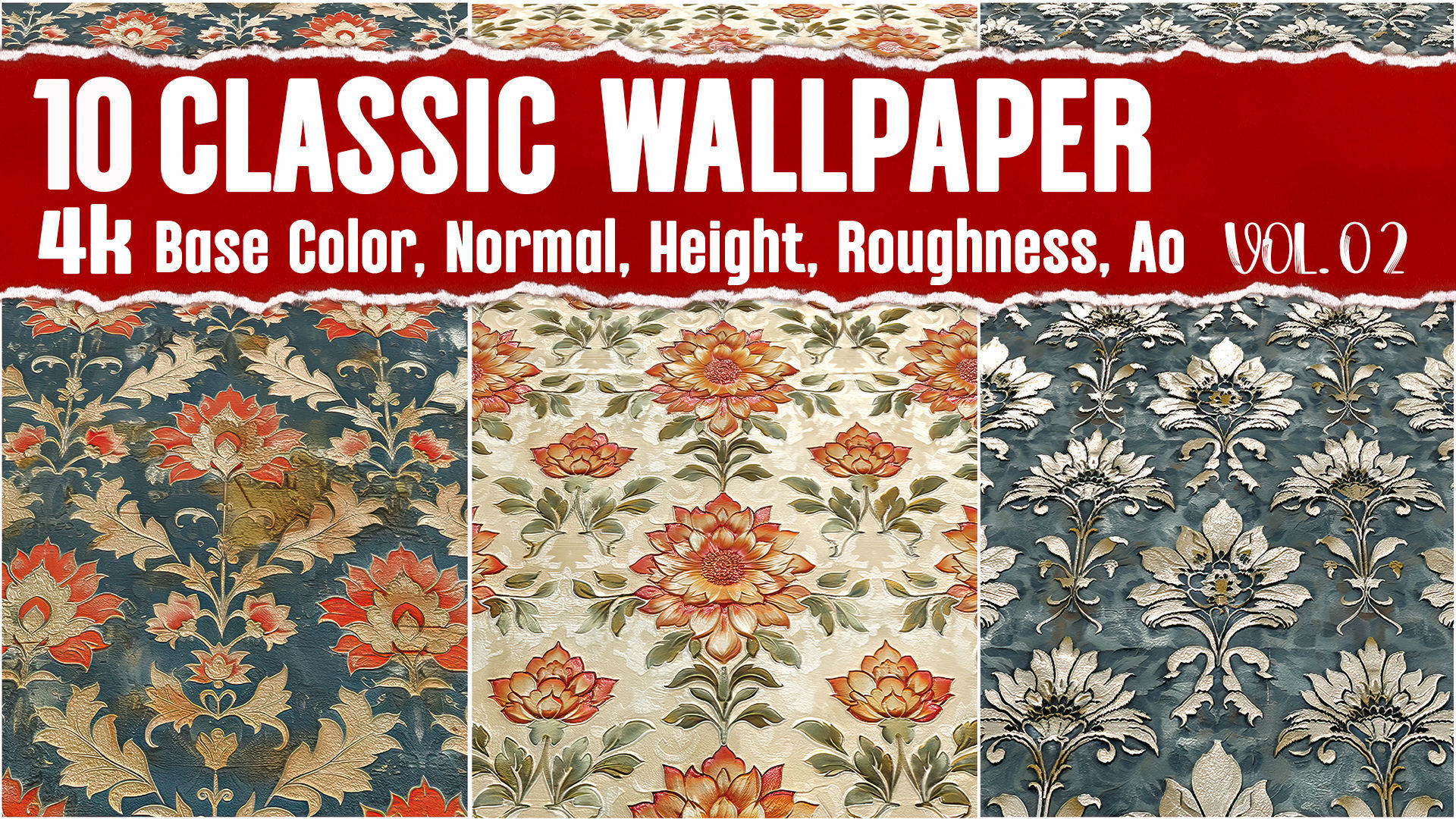 Classic Wallpaper VOL02 4K Seamless PNG PBR Textures Texture_1