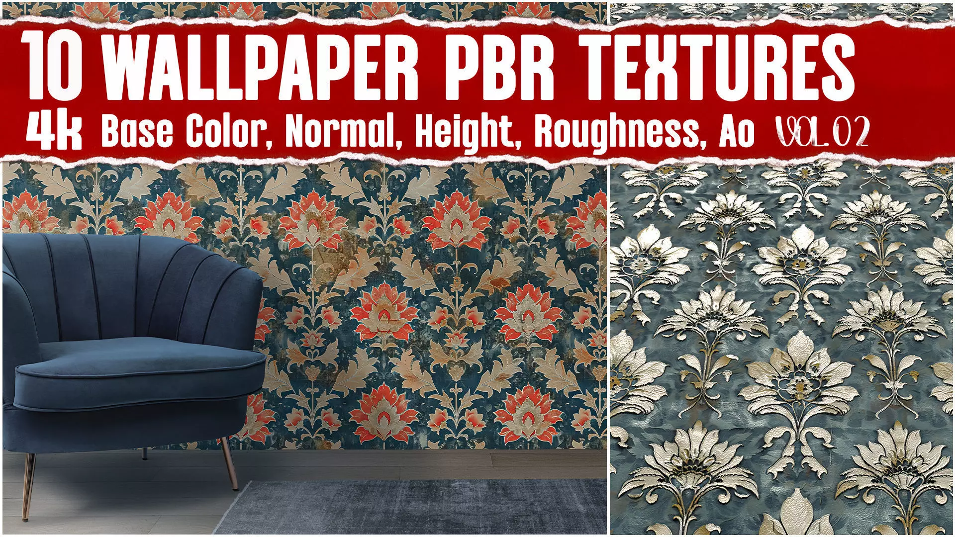 Classic Wallpaper VOL02 4K Seamless PNG PBR Textures Texture_0