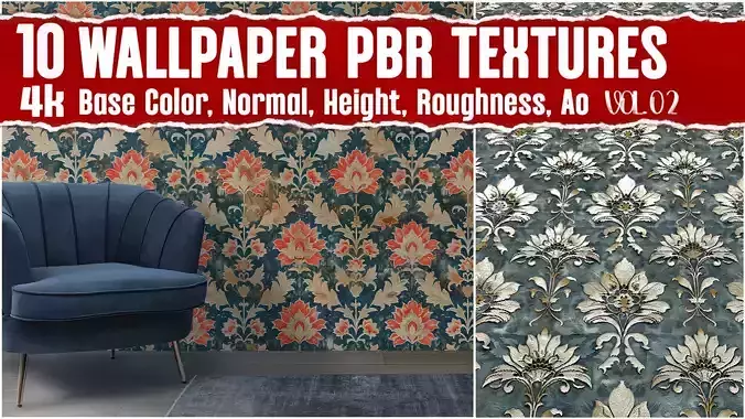 Classic Wallpaper VOL02 4K Seamless PNG PBR Textures