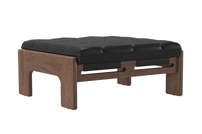 Halston Tufted Black Leather Ottoman Crate Barrel 3D model
