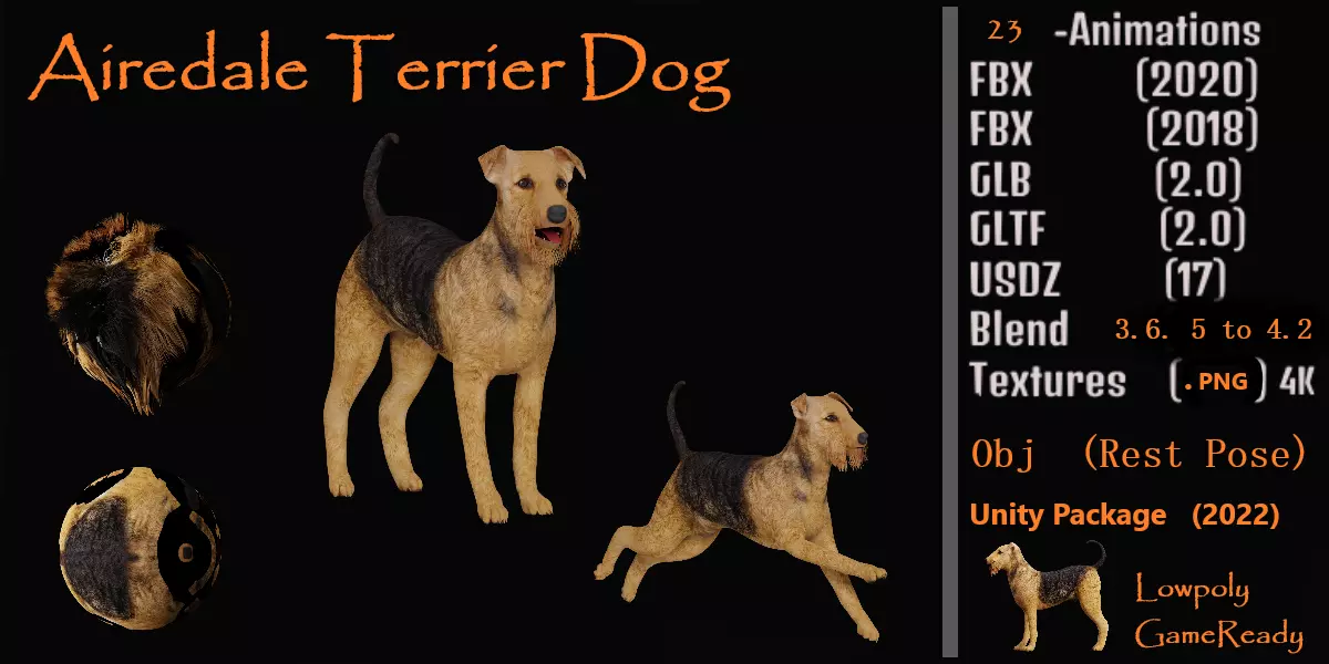 Airedale Terrier Dog Low-poly 3D model_0