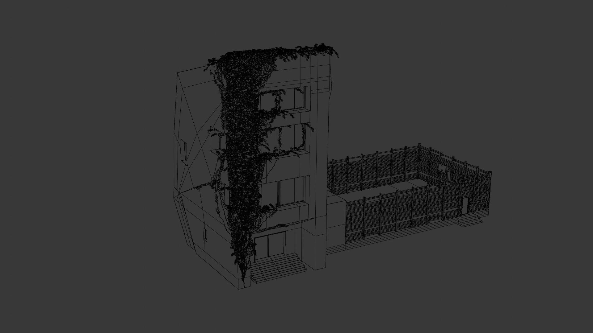 Post Apocalyptic Building With Extended Basketball Court Low-poly 3D model_4