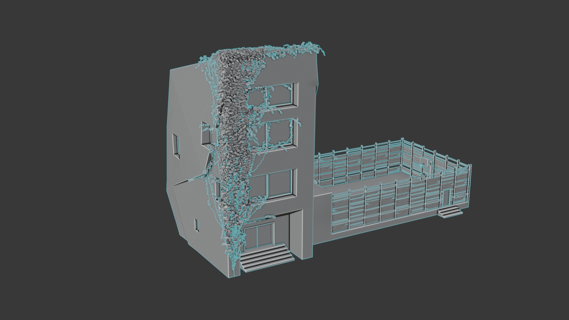 Post Apocalyptic Building With Extended Basketball Court Low-poly 3D model_3