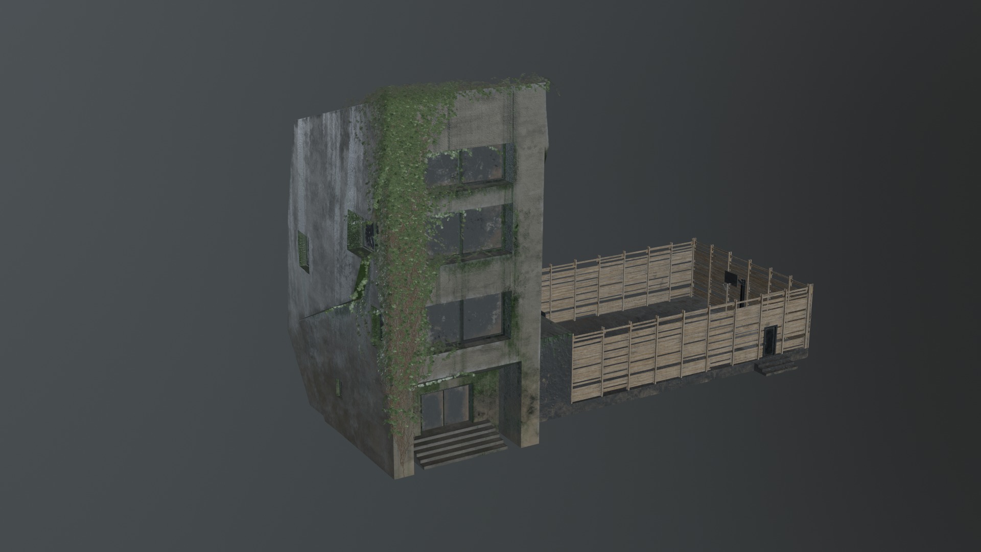 Post Apocalyptic Building With Extended Basketball Court Low-poly 3D model_1