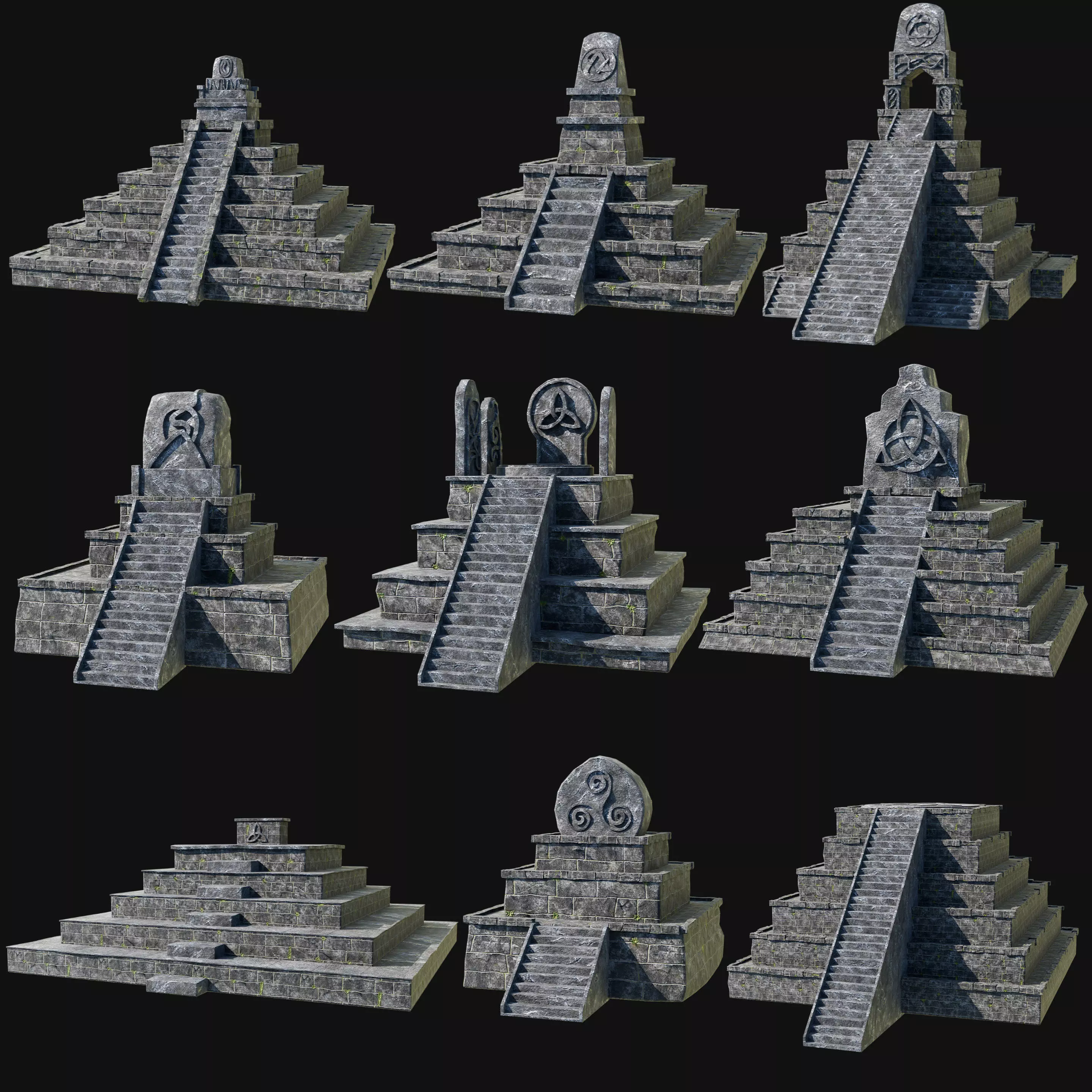 CELTIC ANCIENT PYRAMID PYRAMIDS TEMPLE RUINS RUINED COLLECTION Low-poly 3D model