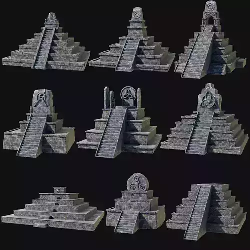 CELTIC ANCIENT PYRAMID PYRAMIDS TEMPLE RUINS RUINED COLLECTION Low-poly 3D model
