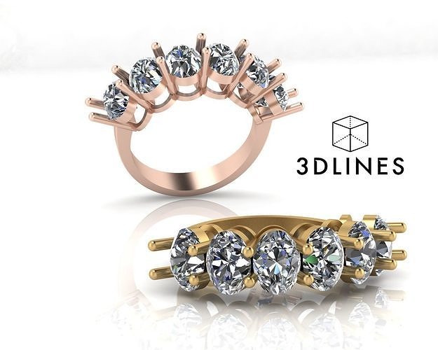 six oval jewelry ring 3D print model