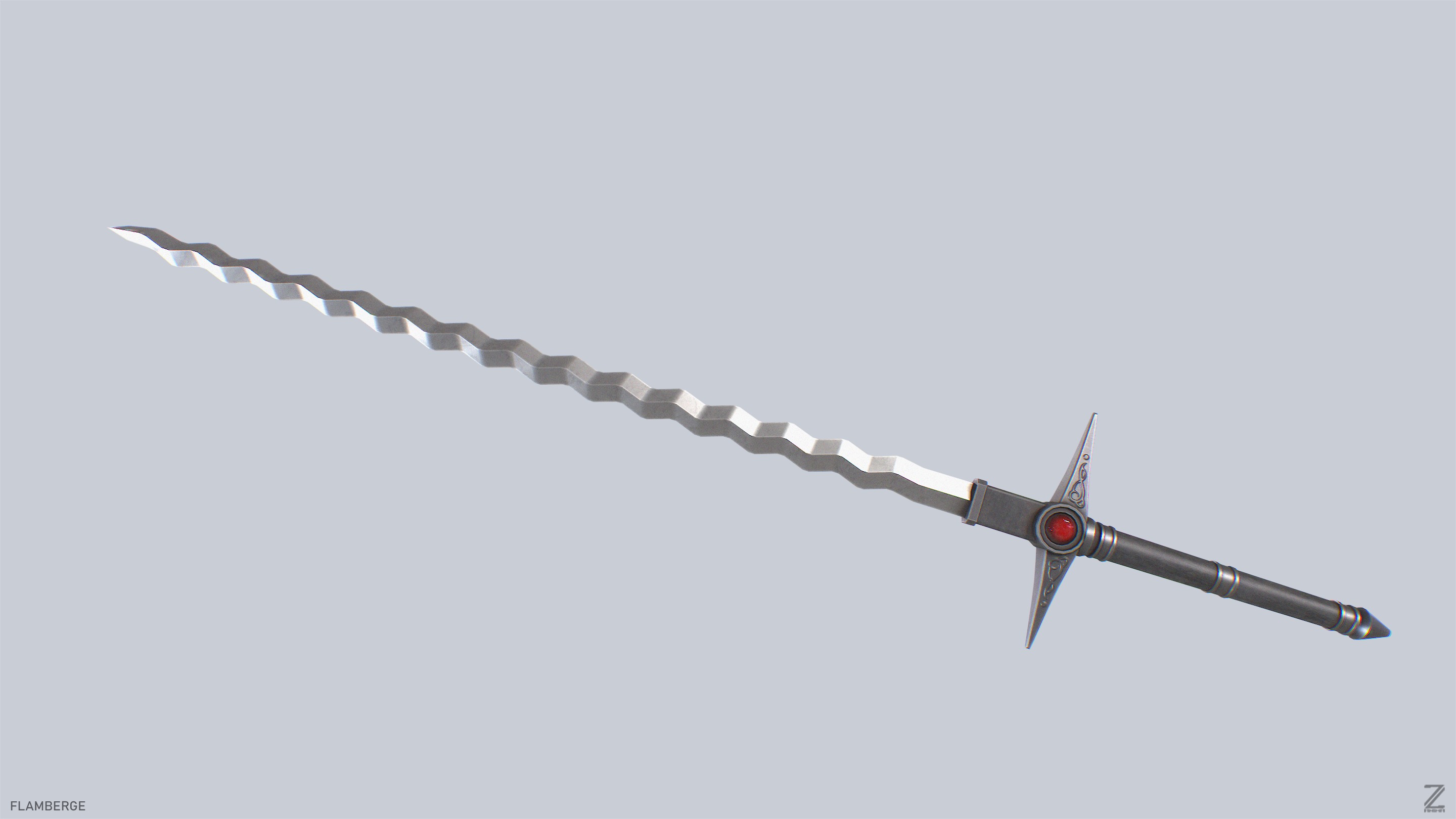 Flamberge Low-poly 3D model_8