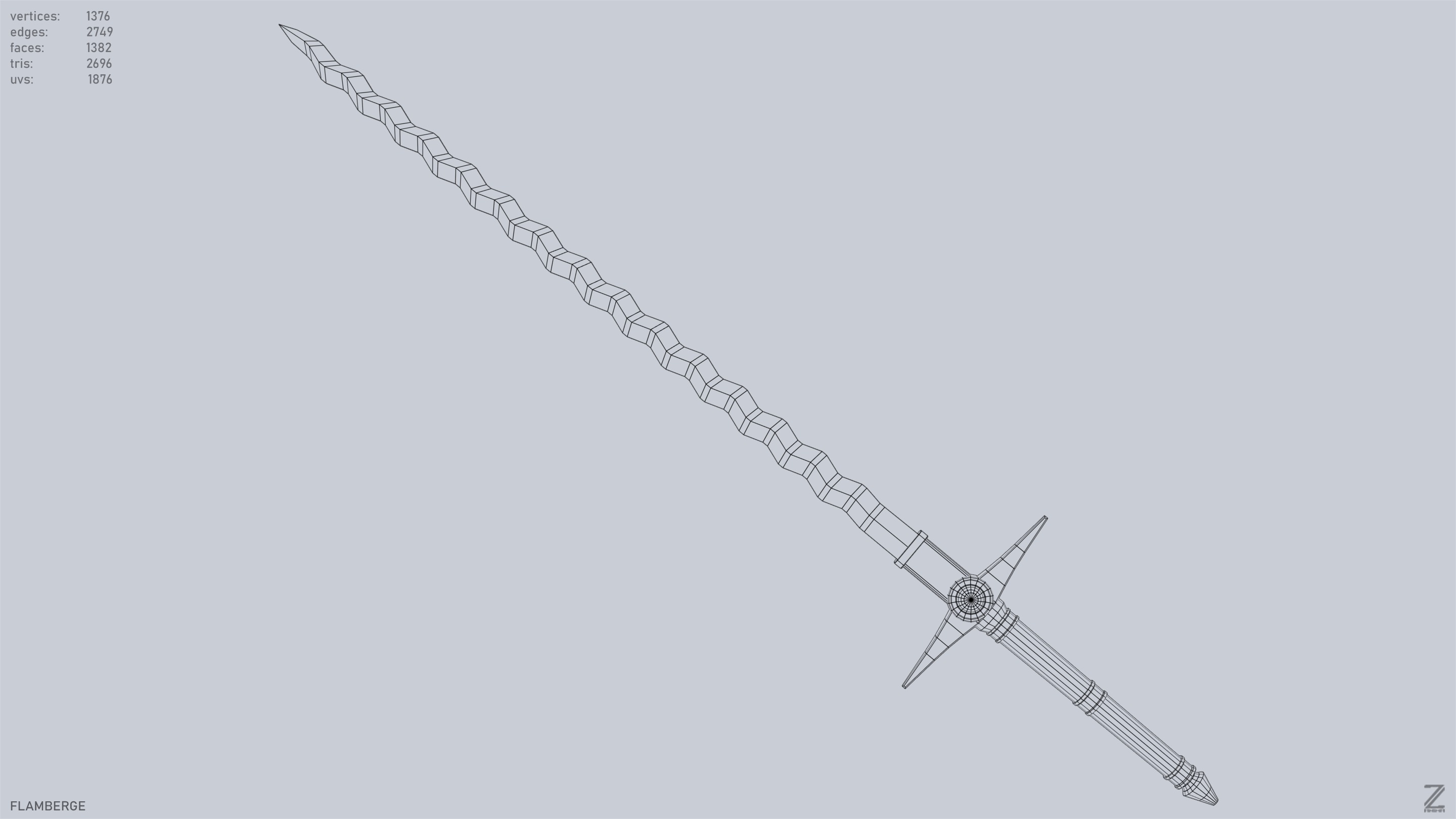 Flamberge Low-poly 3D model_10