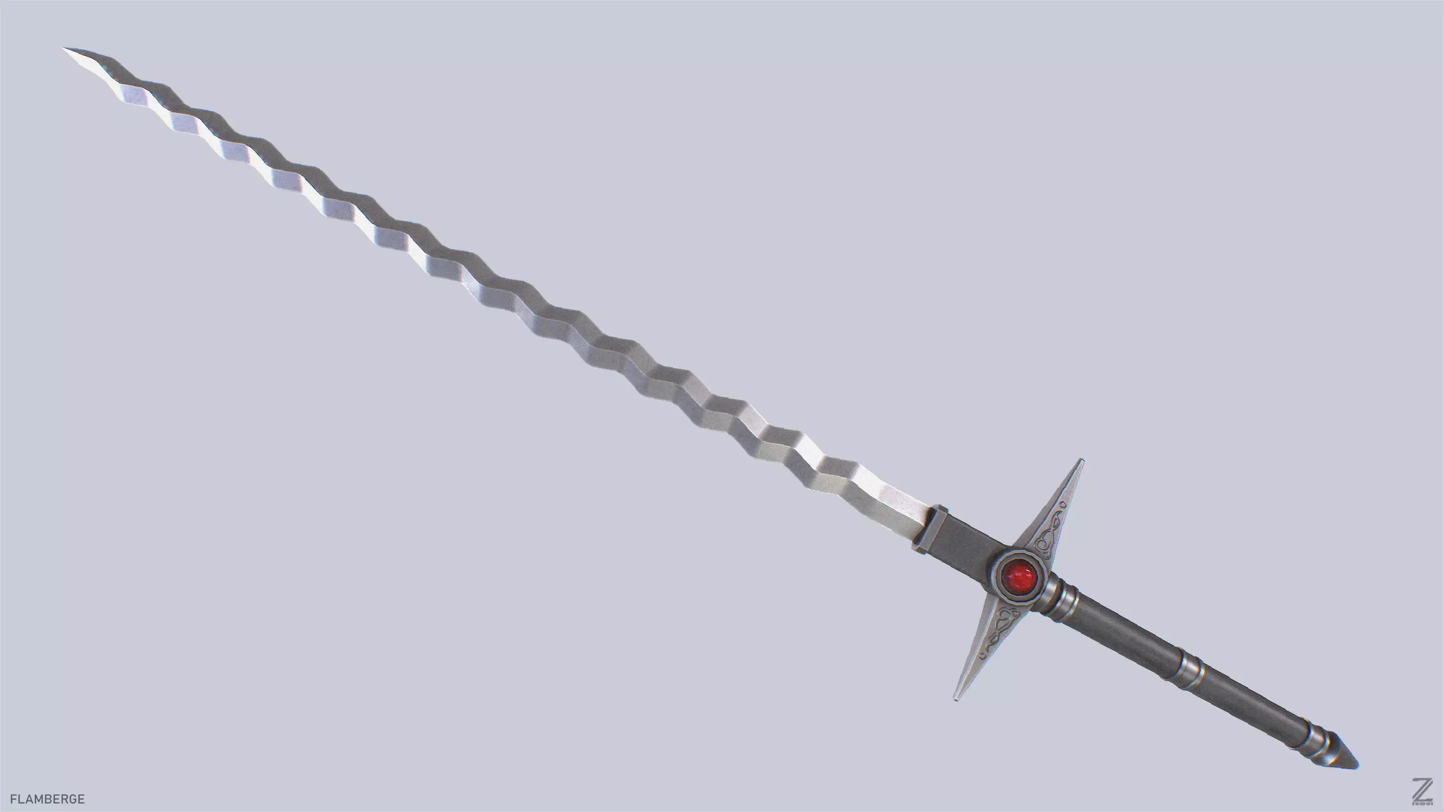 Flamberge Low-poly 3D model_0