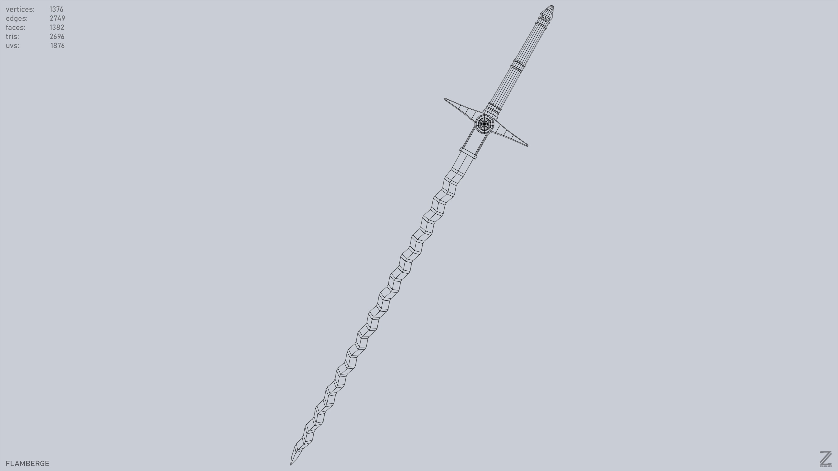 Flamberge Low-poly 3D model_15