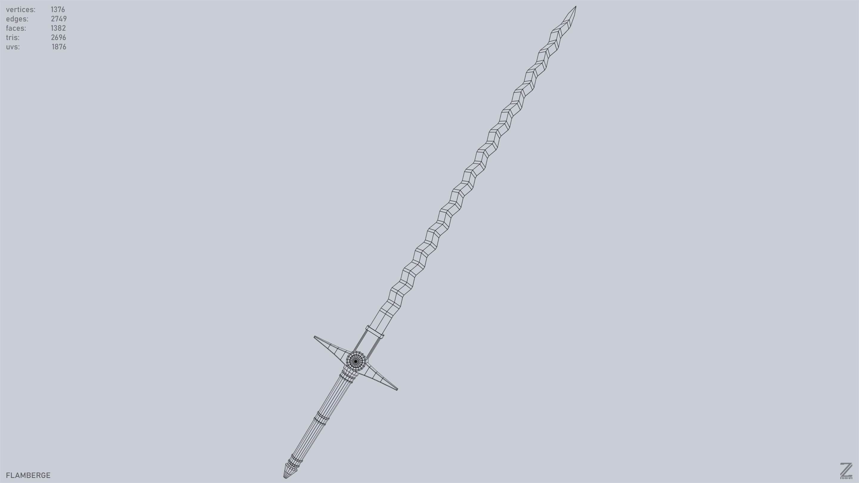 Flamberge Low-poly 3D model_11