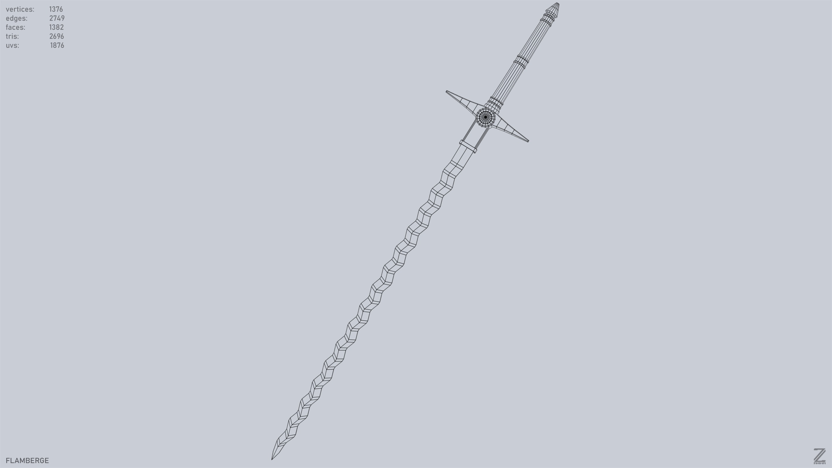 Flamberge Low-poly 3D model_13