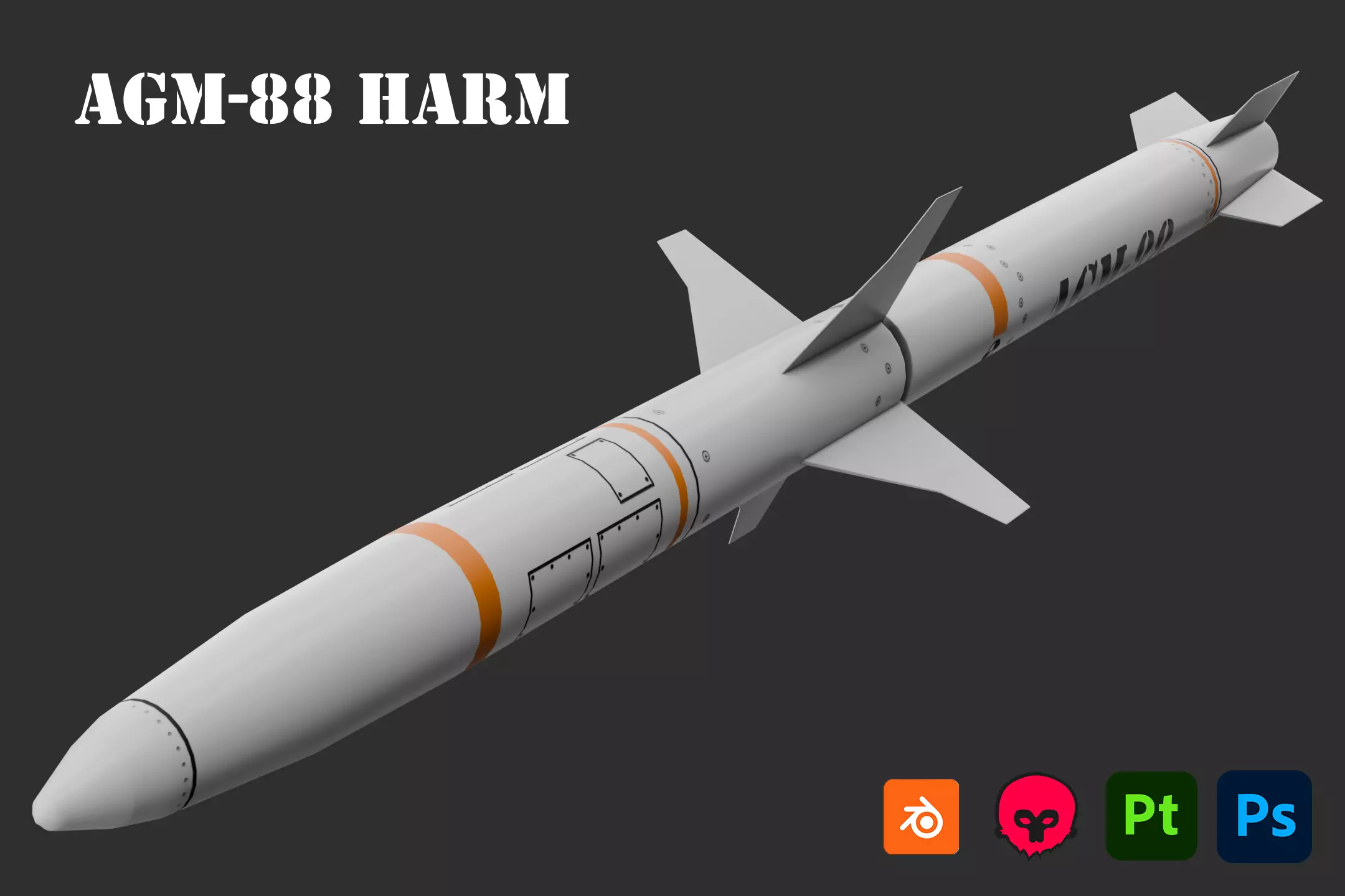 AGM-88 HARM Low-poly 3D model
