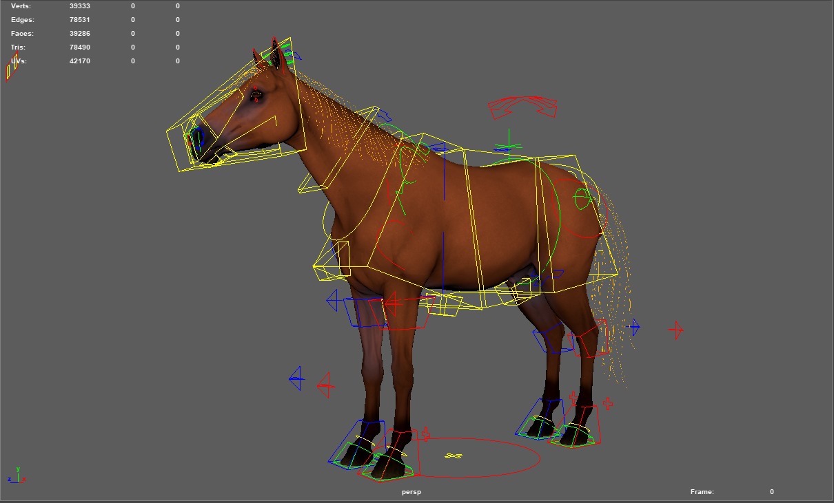 Brown Horse Rig Maya Low-poly 3D model_3