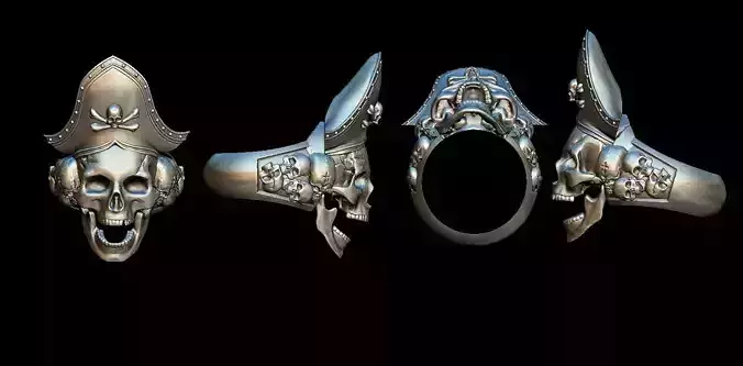 3D Printed Pirate Skull Ring with Detachable Teeth