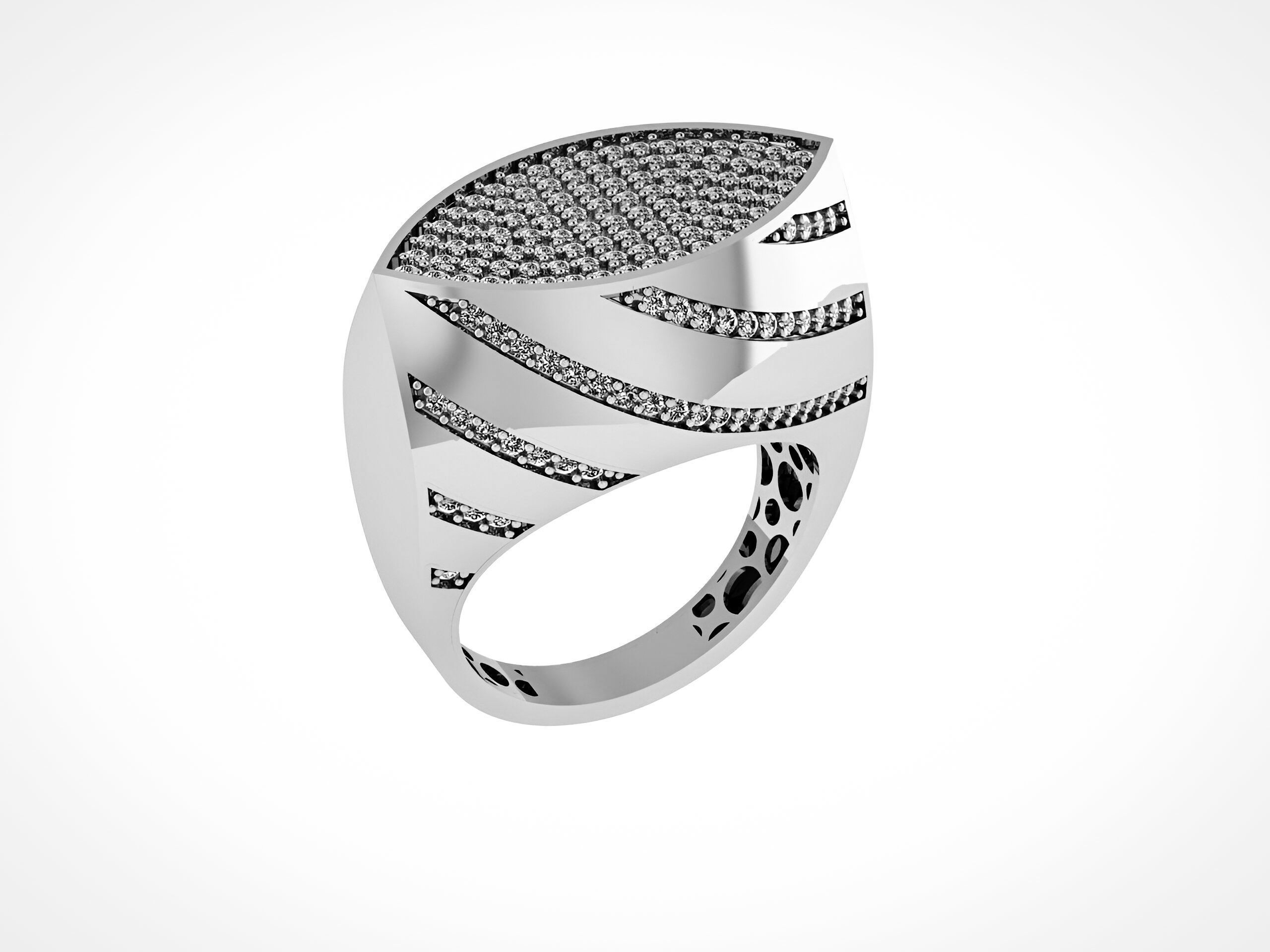 Diamond Head High Jewelry Italian Cocktail Diamond Ring 3D print model_2