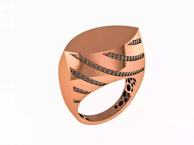 Flat Head High Jewelry Italian Cocktail Diamond Ring 3D print model