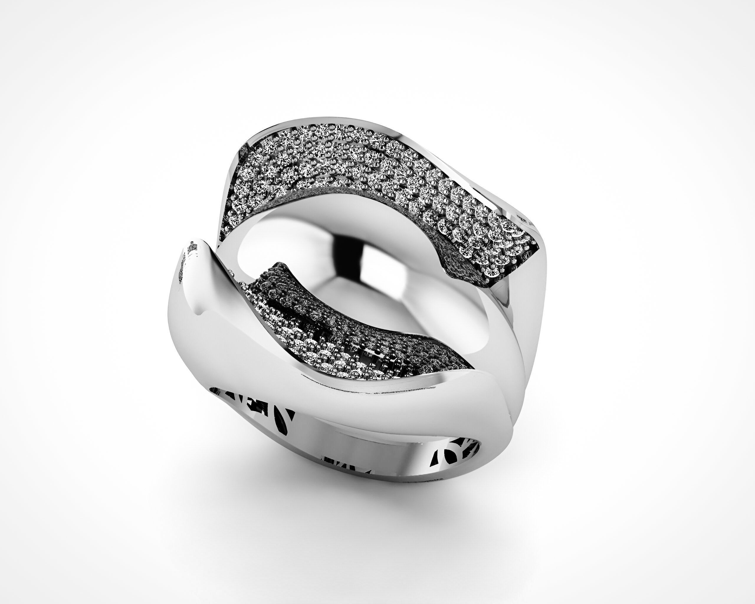 Blooming Flower High Jewelry Italian Cocktail Diamond Ring 3D print model_2