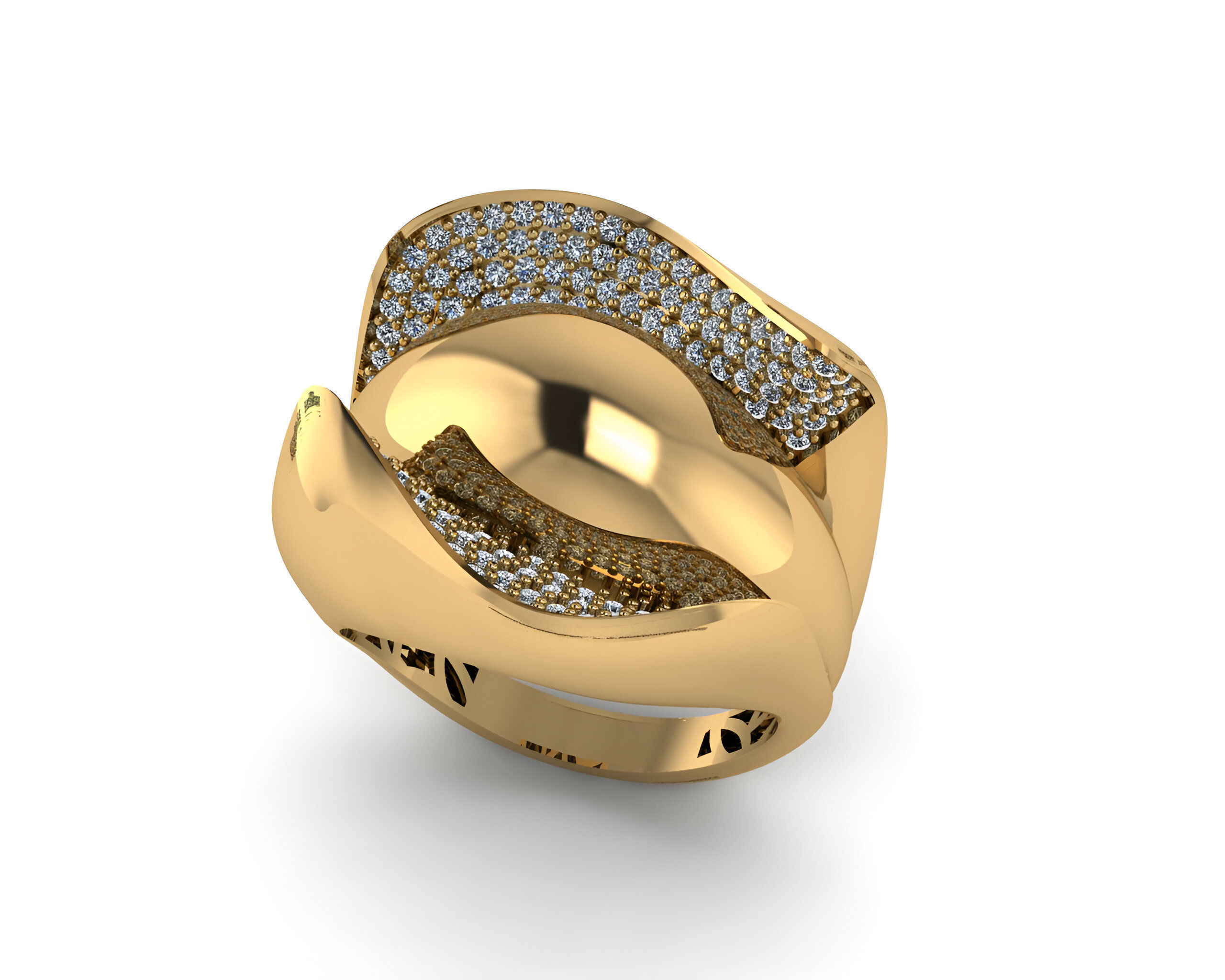 Blooming Flower High Jewelry Italian Cocktail Diamond Ring 3D print model_1