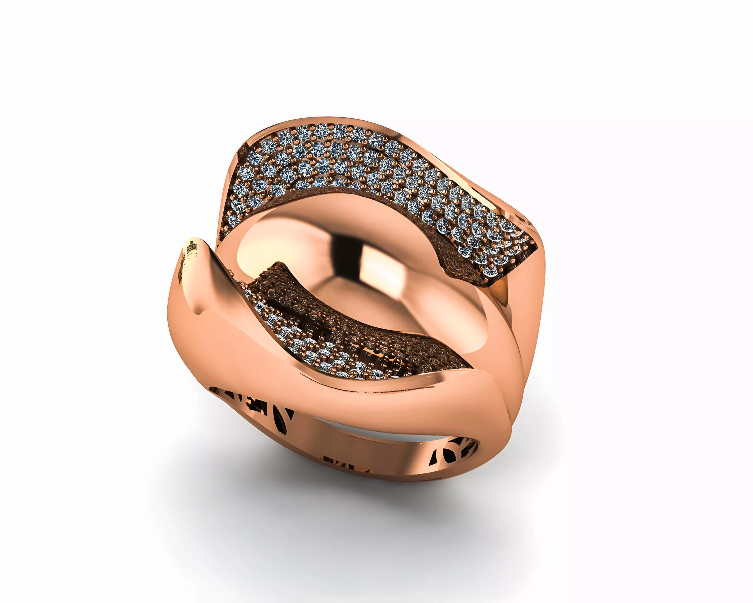 Blooming Flower High Jewelry Italian Cocktail Diamond Ring 3D print model_0